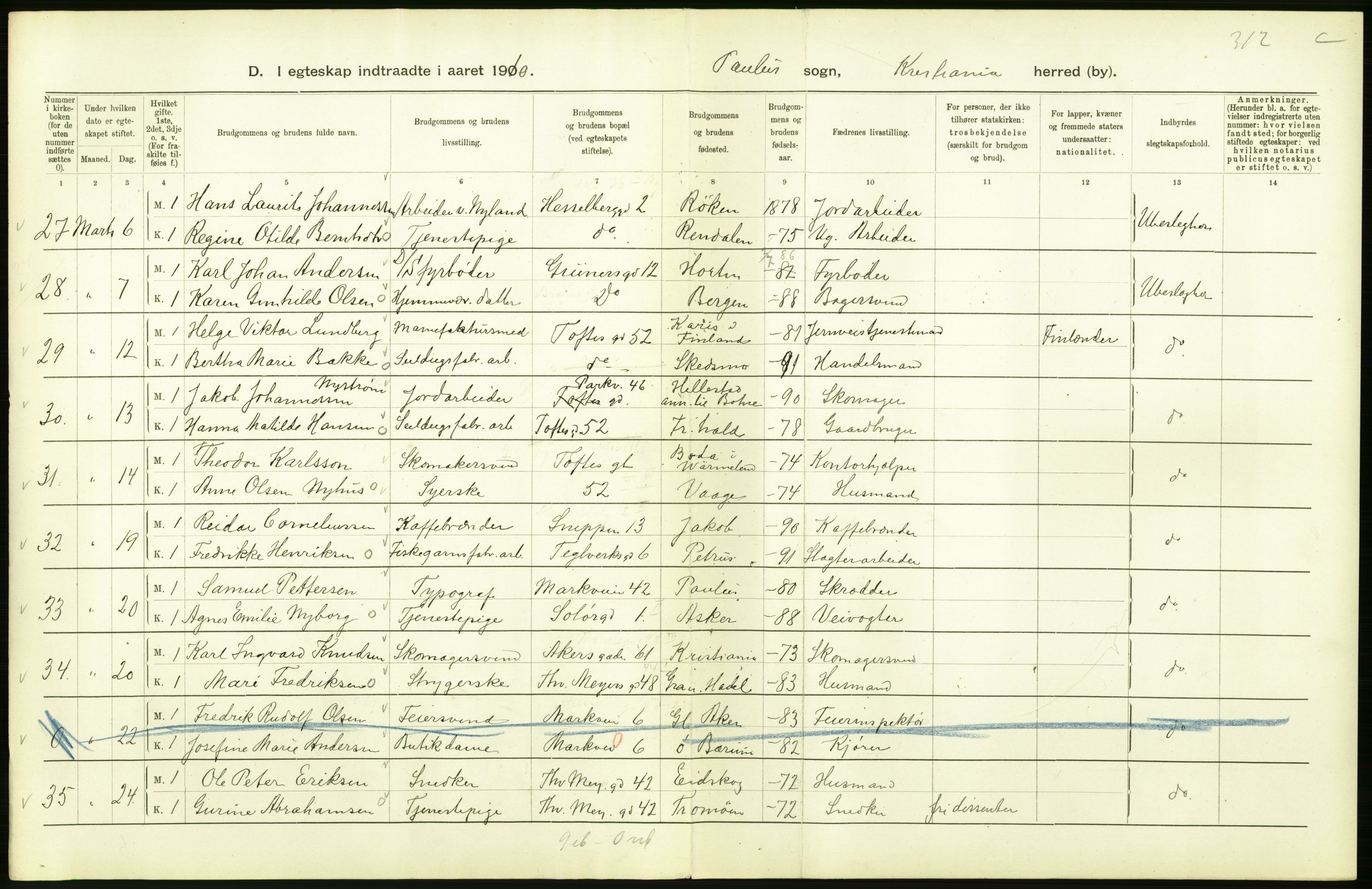 Statistisk sentralbyrå, Sosiodemografiske emner, Befolkning, AV/RA-S-2228/D/Df/Dfa/Dfah/L0009: Kristiania: Gifte og dødfødte., 1910, p. 64