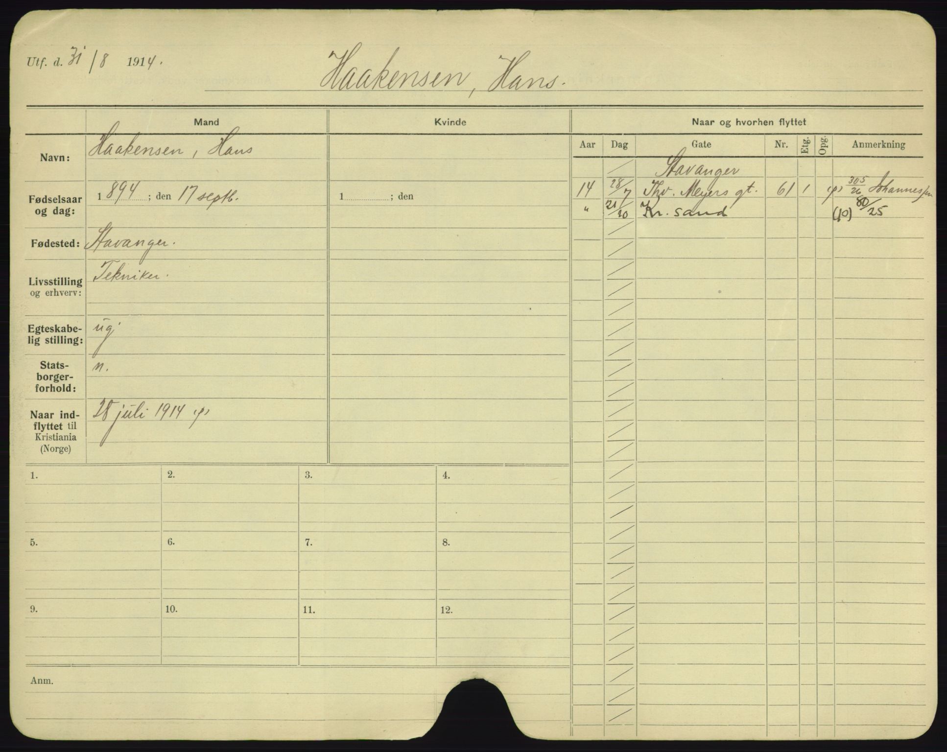 Oslo folkeregister, Registerkort, AV/SAO-A-11715/F/Fa/Fac/L0003: Menn, 1906-1914, p. 928a