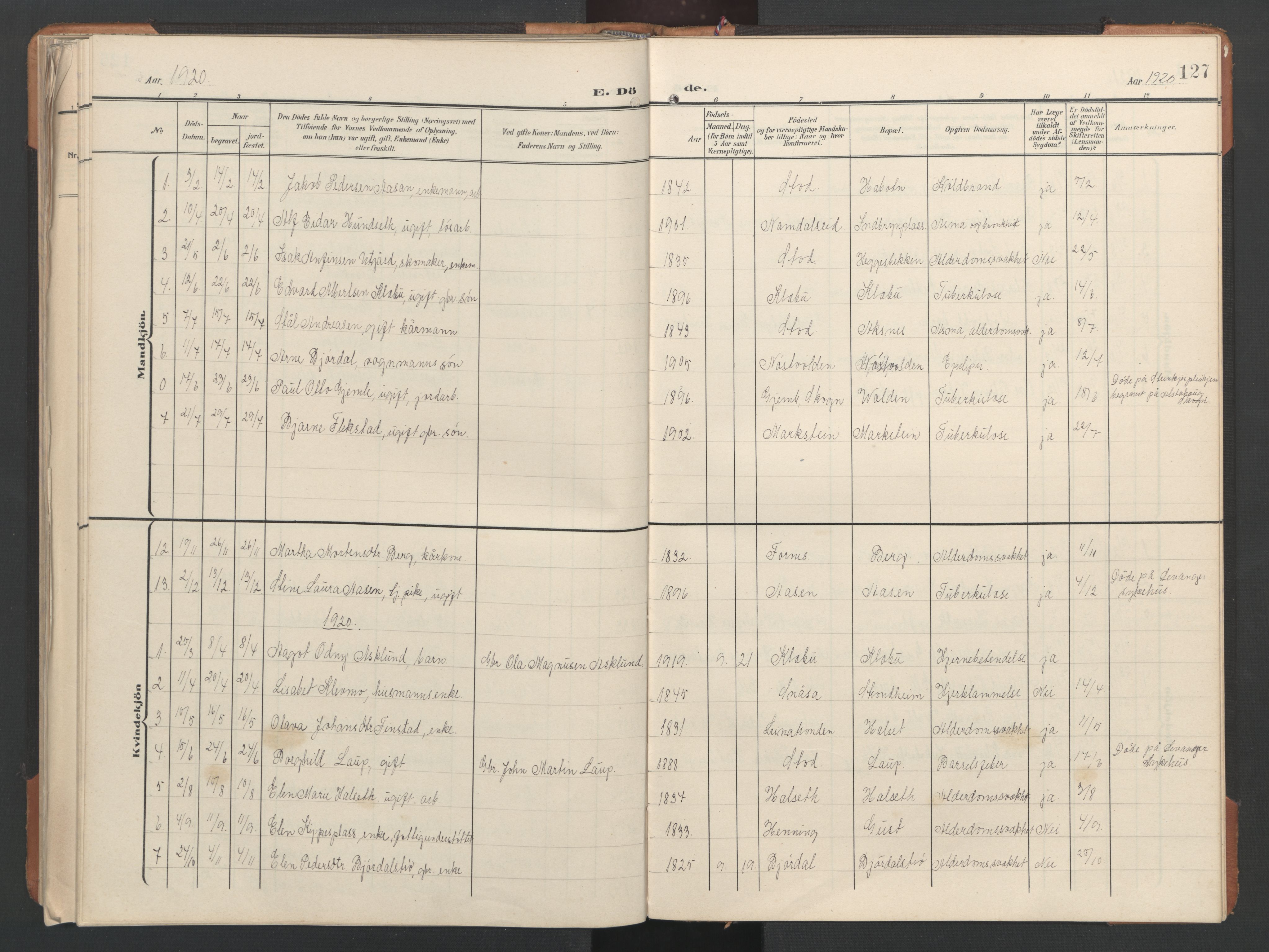Ministerialprotokoller, klokkerbøker og fødselsregistre - Nord-Trøndelag, SAT/A-1458/746/L0455: Parish register (copy) no. 746C01, 1908-1933, p. 127