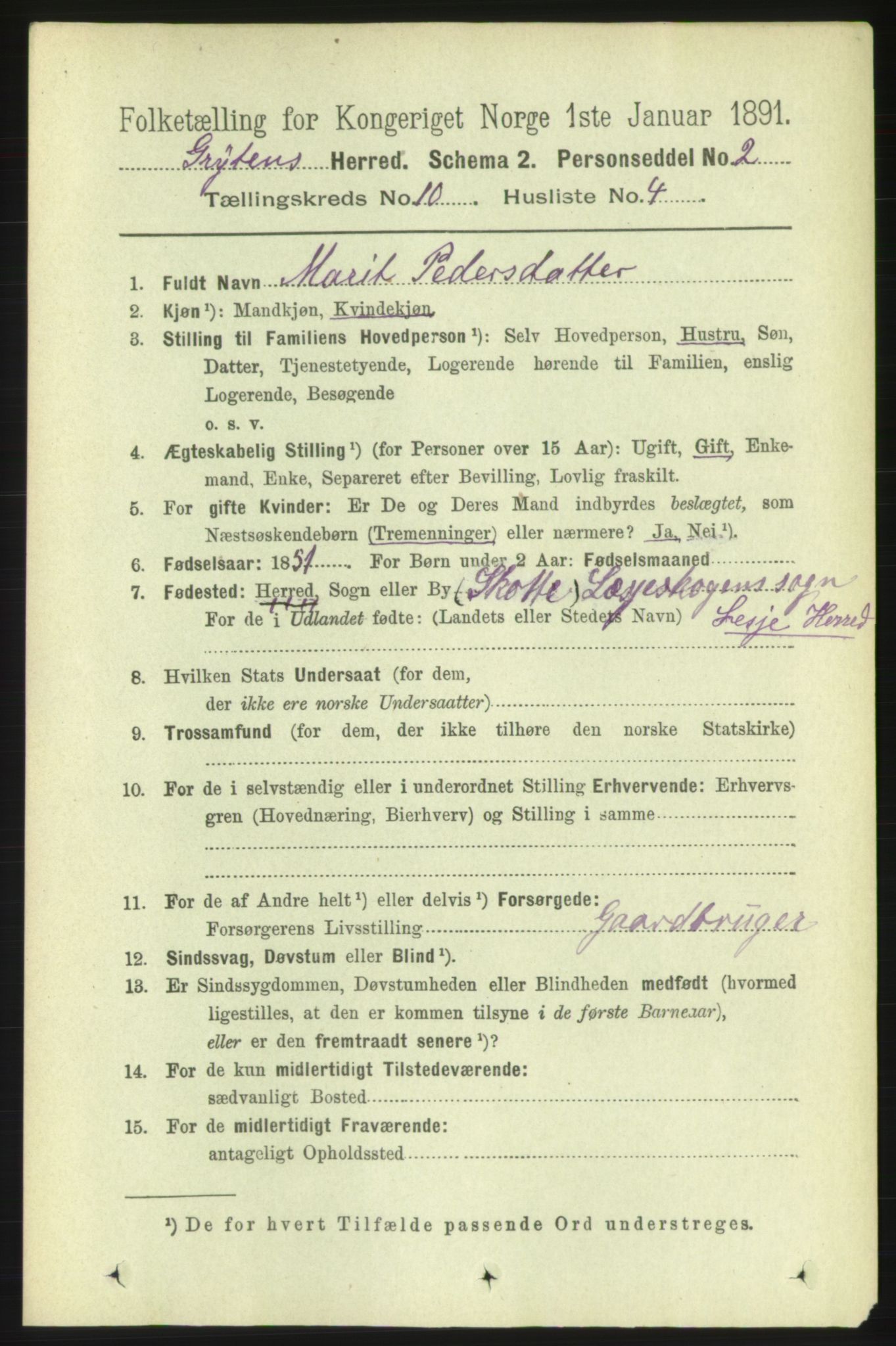 RA, 1891 census for 1539 Grytten, 1891, p. 3641