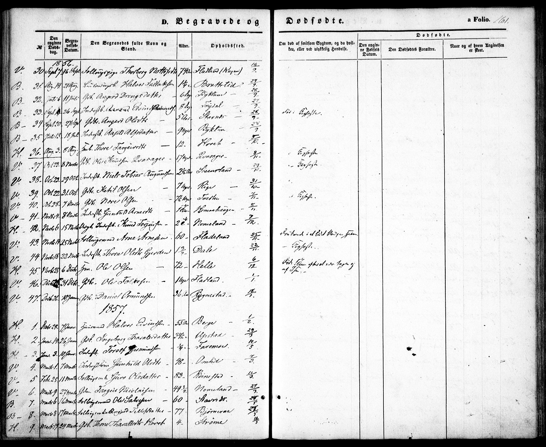 Valle sokneprestkontor, SAK/1111-0044/F/Fa/Fac/L0007: Parish register (official) no. A 7, 1854-1868, p. 161