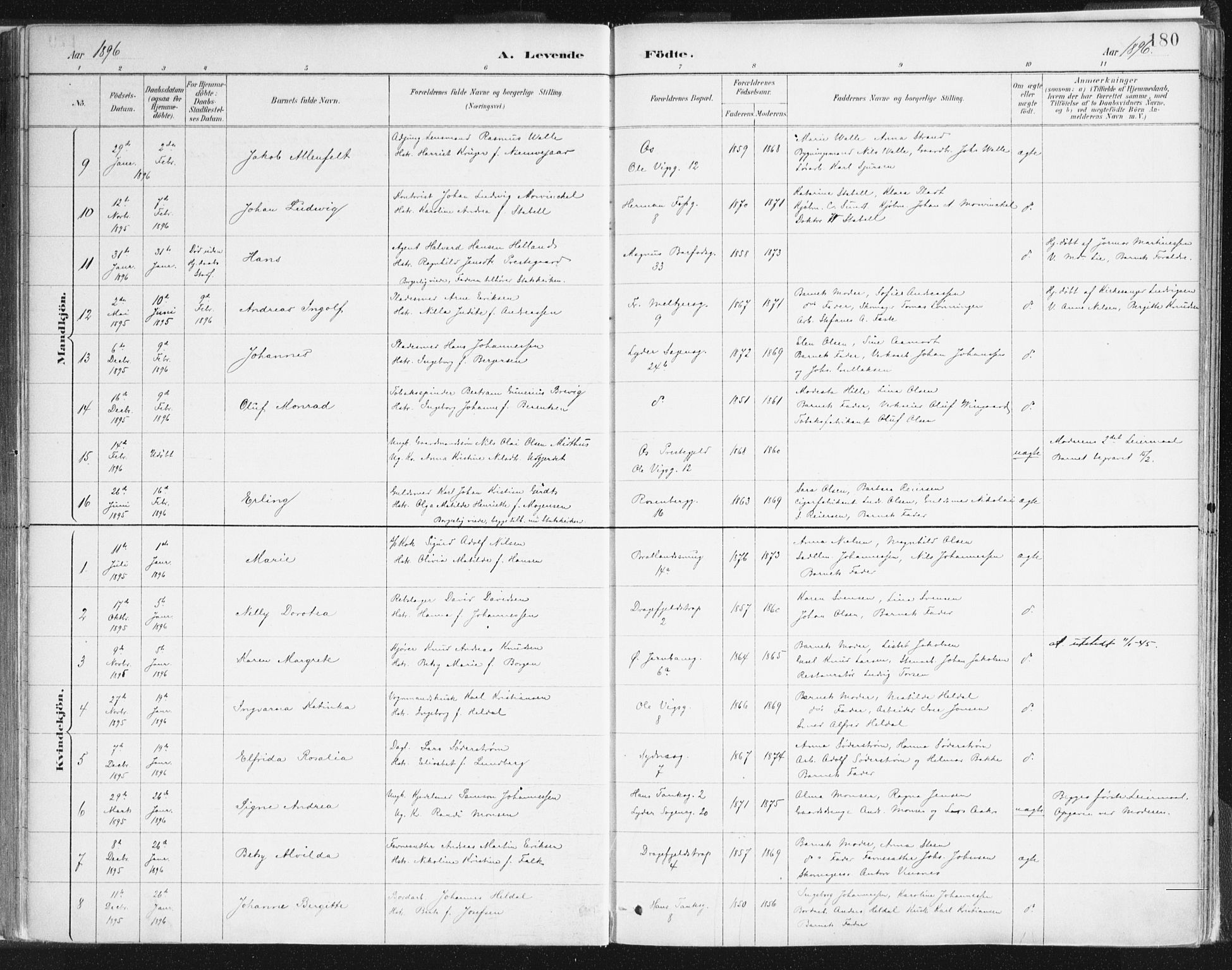 Johanneskirken sokneprestembete, AV/SAB-A-76001/H/Haa/L0001: Parish register (official) no. A 1, 1885-1900, p. 180