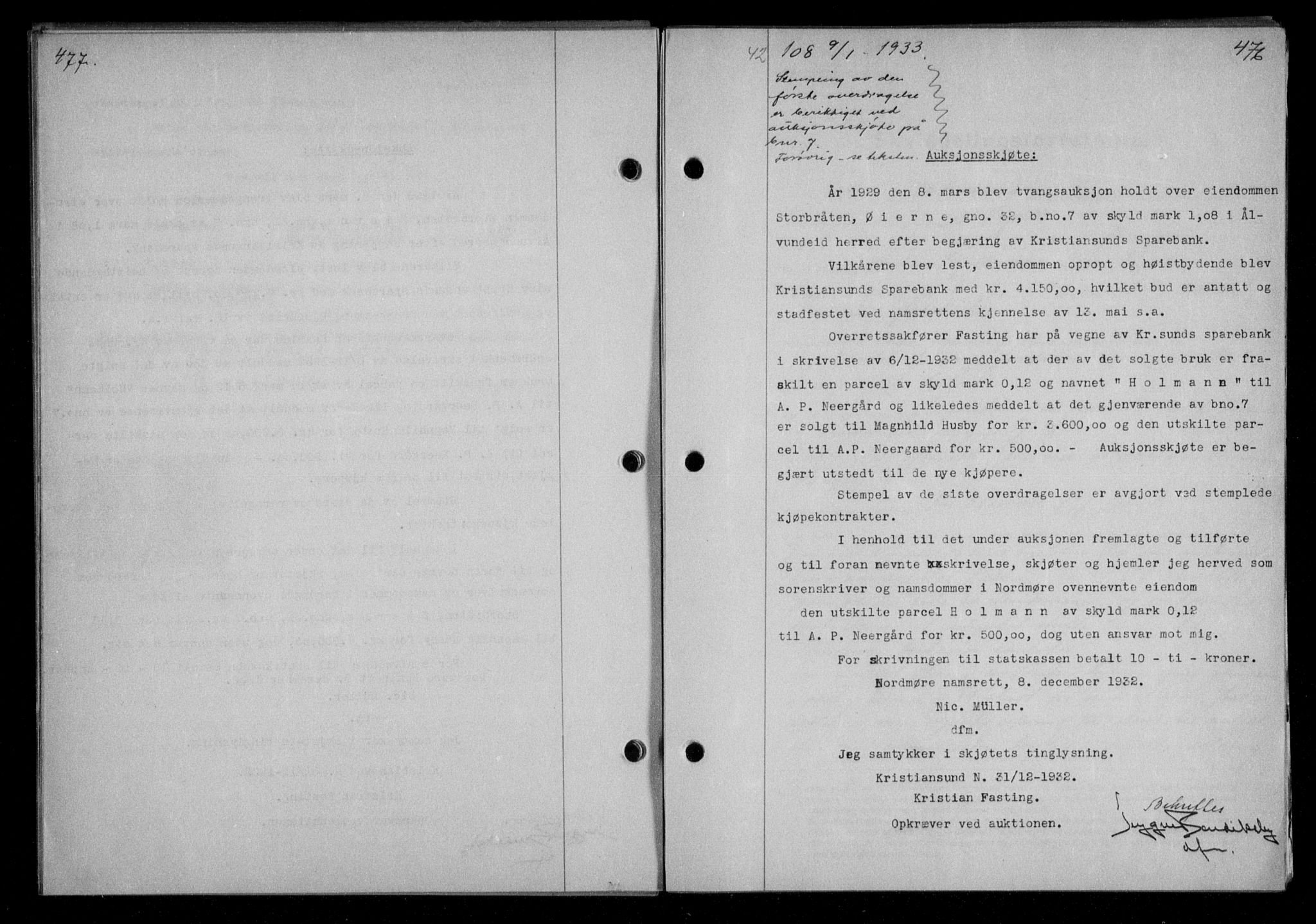 Nordmøre sorenskriveri, AV/SAT-A-4132/1/2/2Ca/L0076: Mortgage book no. 66, 1932-1933, Deed date: 09.01.1933