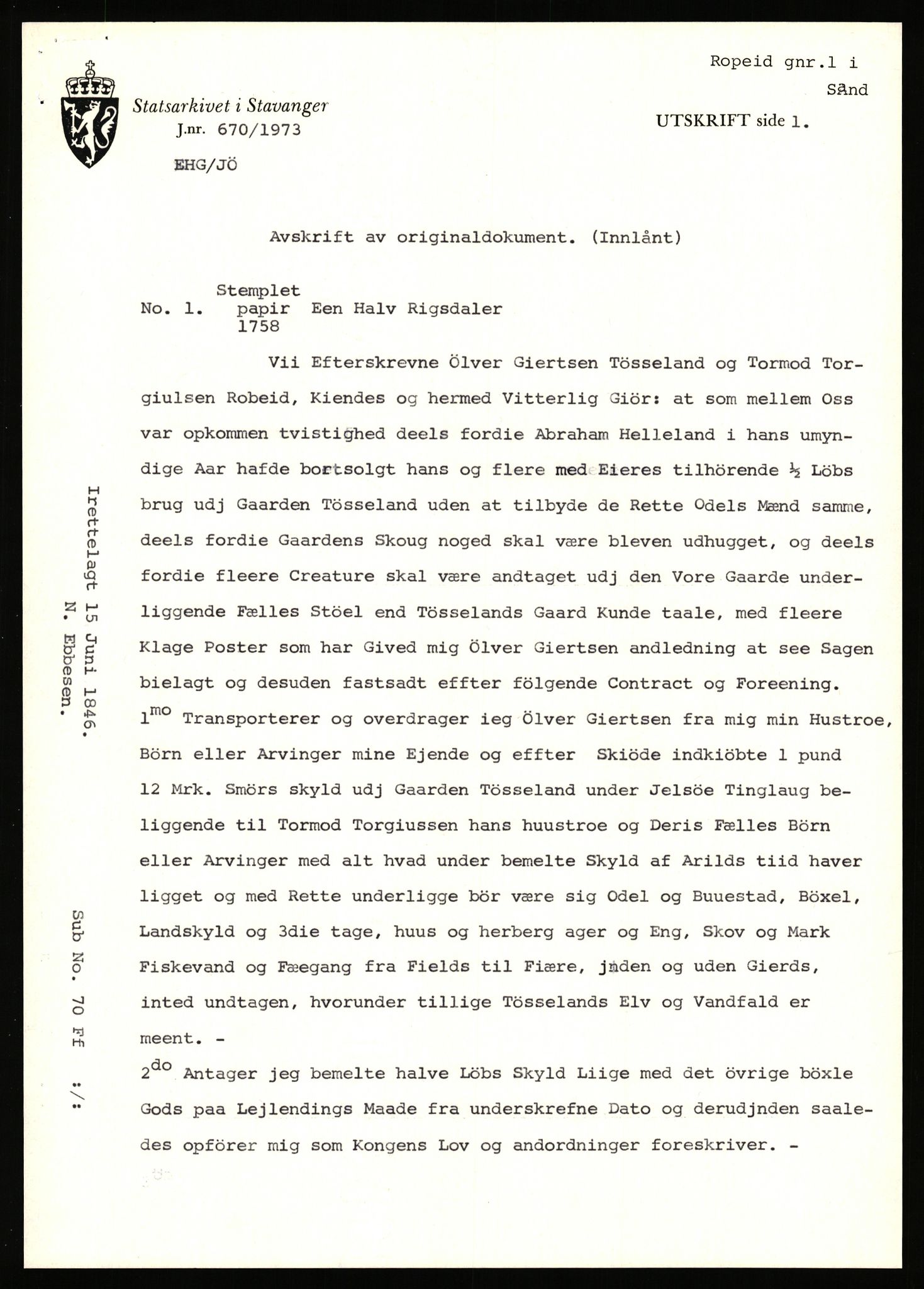 Statsarkivet i Stavanger, AV/SAST-A-101971/03/Y/Yj/L0069: Avskrifter sortert etter gårdsnavn: Riske - Rosland store, 1750-1930, p. 513