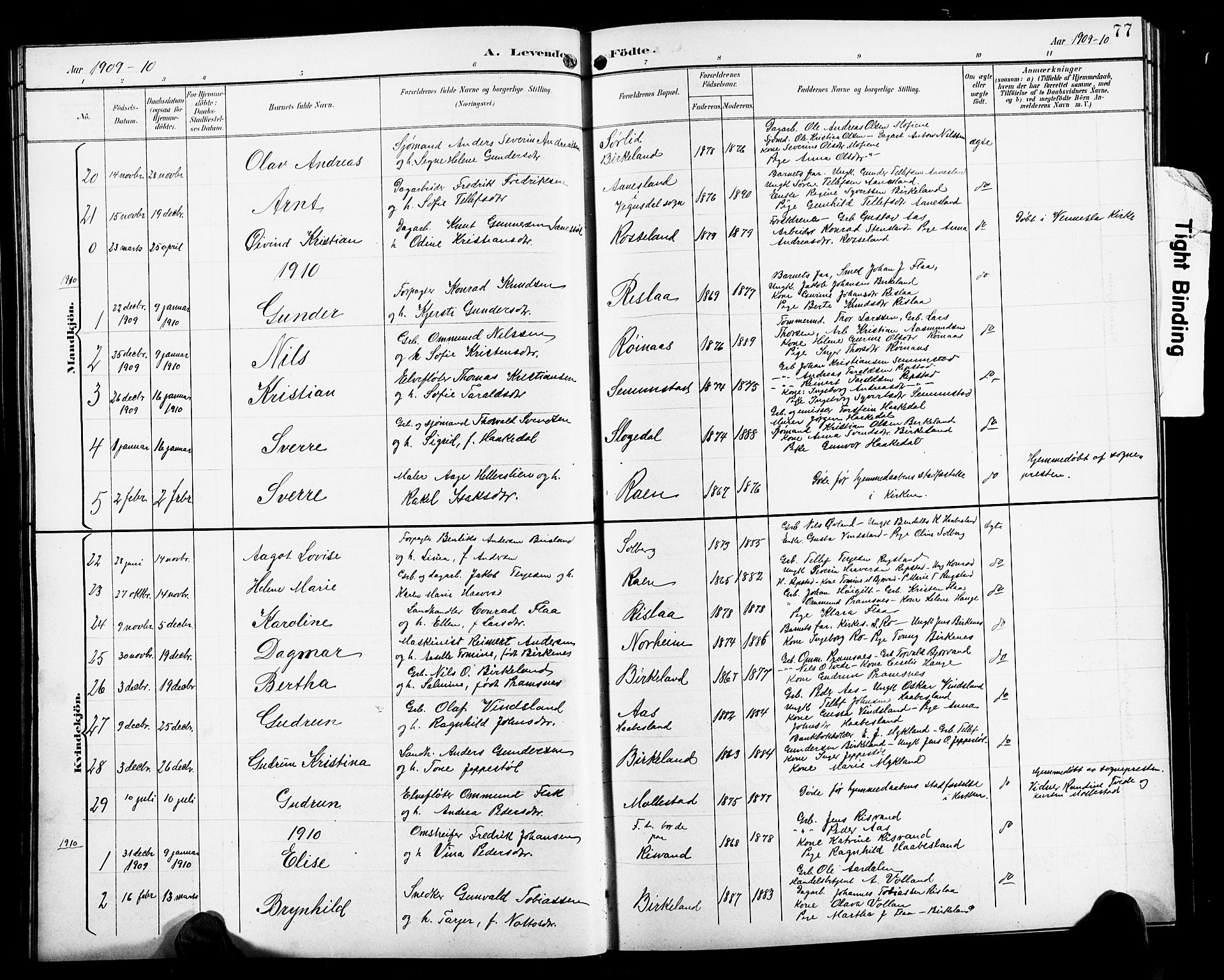 Birkenes sokneprestkontor, SAK/1111-0004/F/Fb/L0004: Parish register (copy) no. B 4, 1893-1930, p. 77
