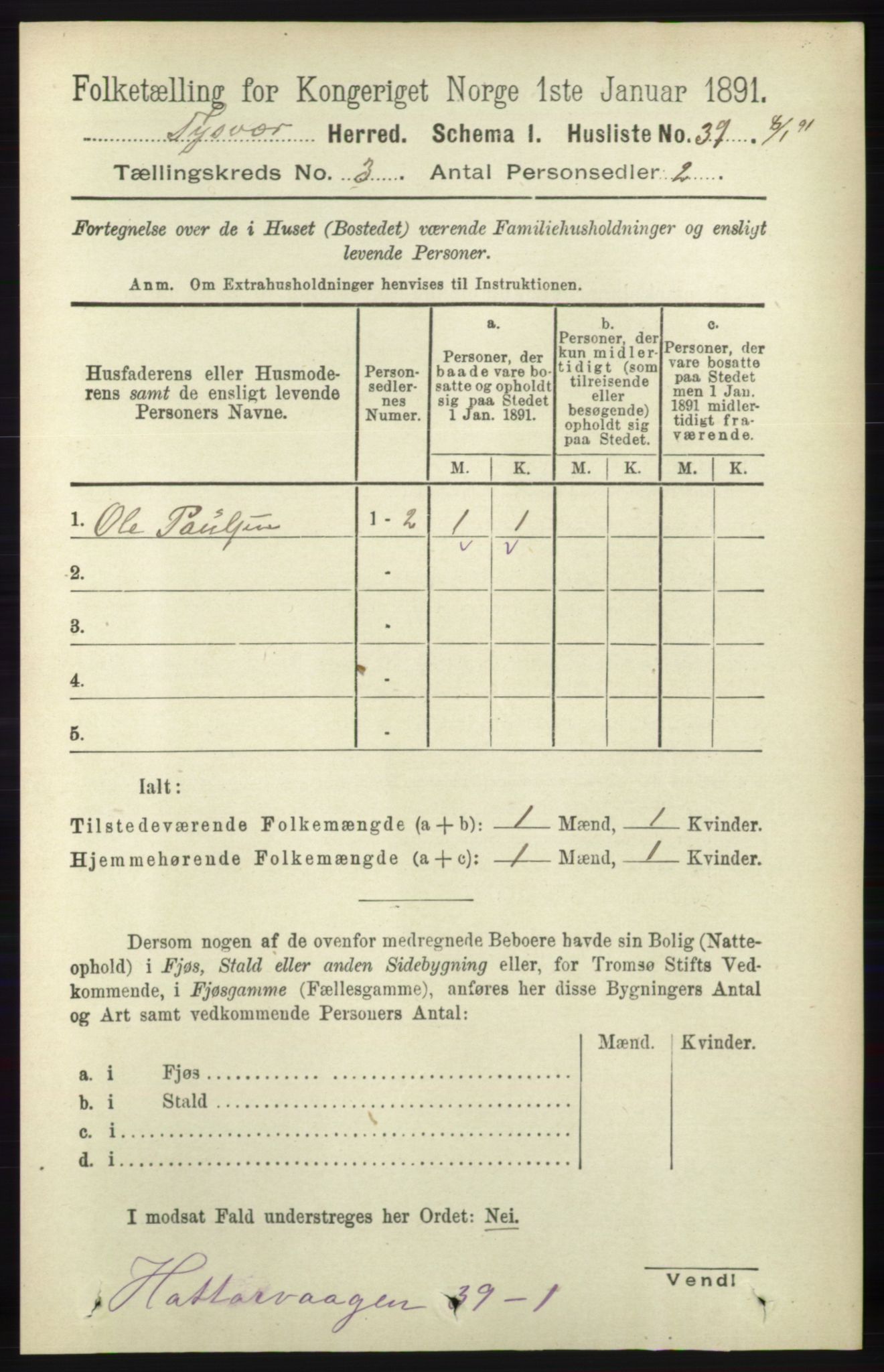 RA, 1891 census for 1146 Tysvær, 1891, p. 1221