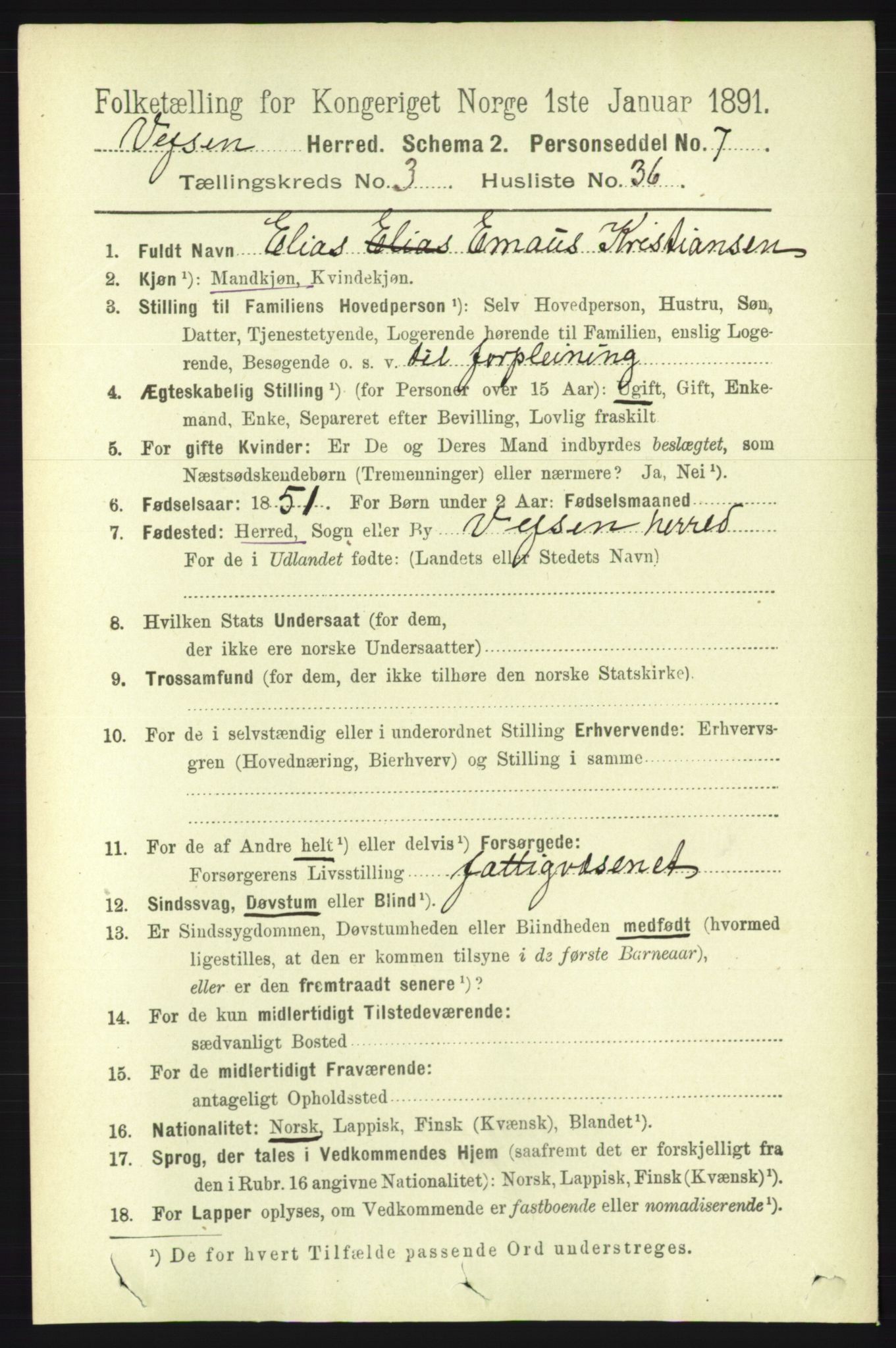 RA, 1891 census for 1824 Vefsn, 1891, p. 1533