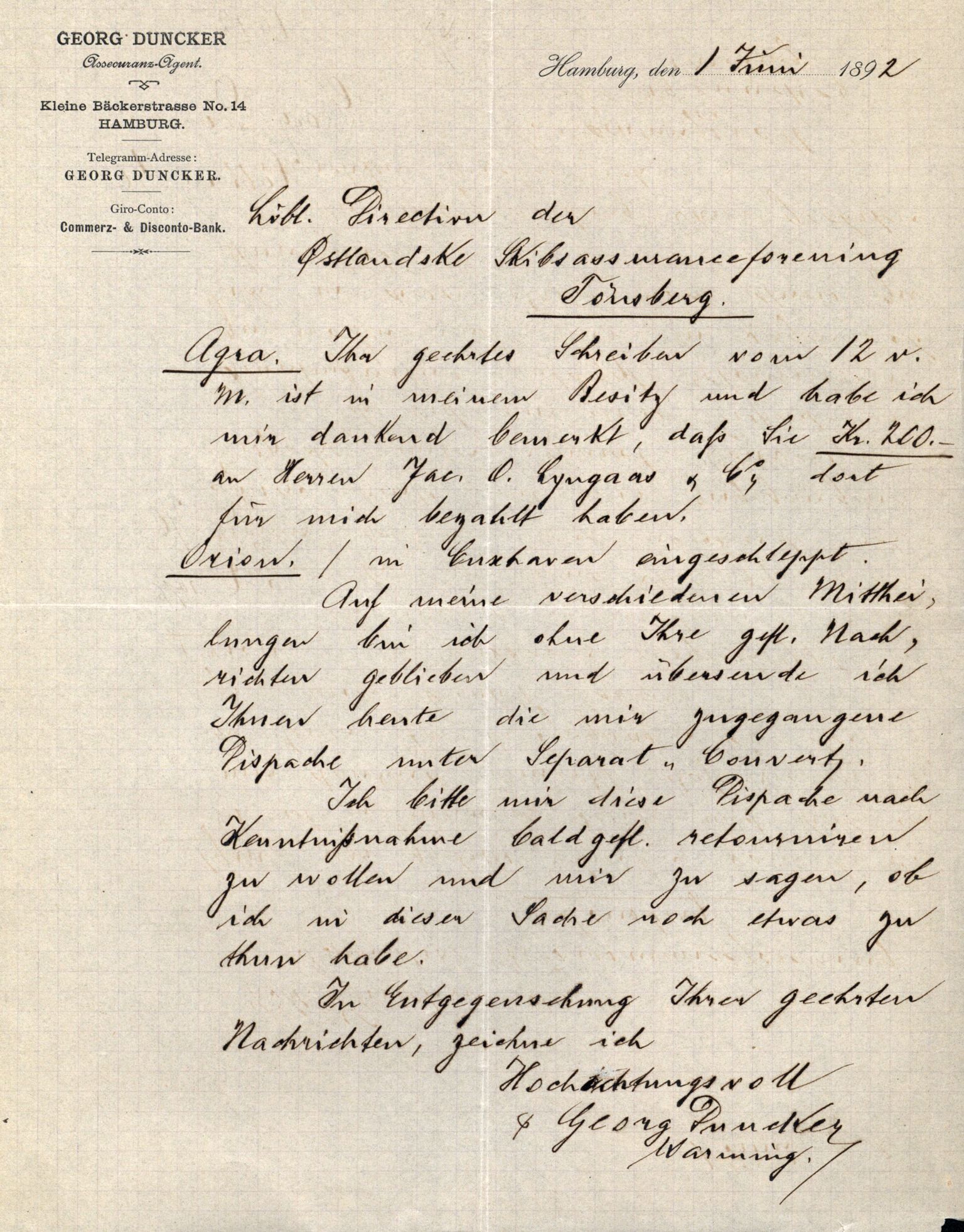 Pa 63 - Østlandske skibsassuranceforening, VEMU/A-1079/G/Ga/L0028/0001: Havaridokumenter / Kaleb, Cuba, Agra, Bertha, Olaf, 1892, p. 68