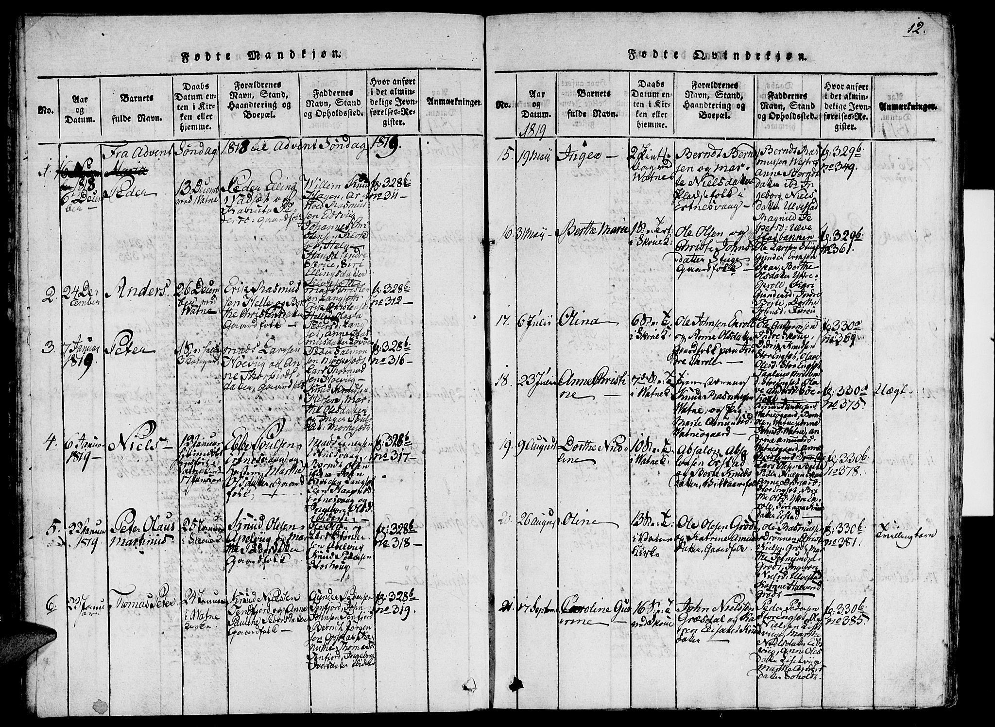Ministerialprotokoller, klokkerbøker og fødselsregistre - Møre og Romsdal, SAT/A-1454/524/L0351: Parish register (official) no. 524A03, 1816-1838, p. 12