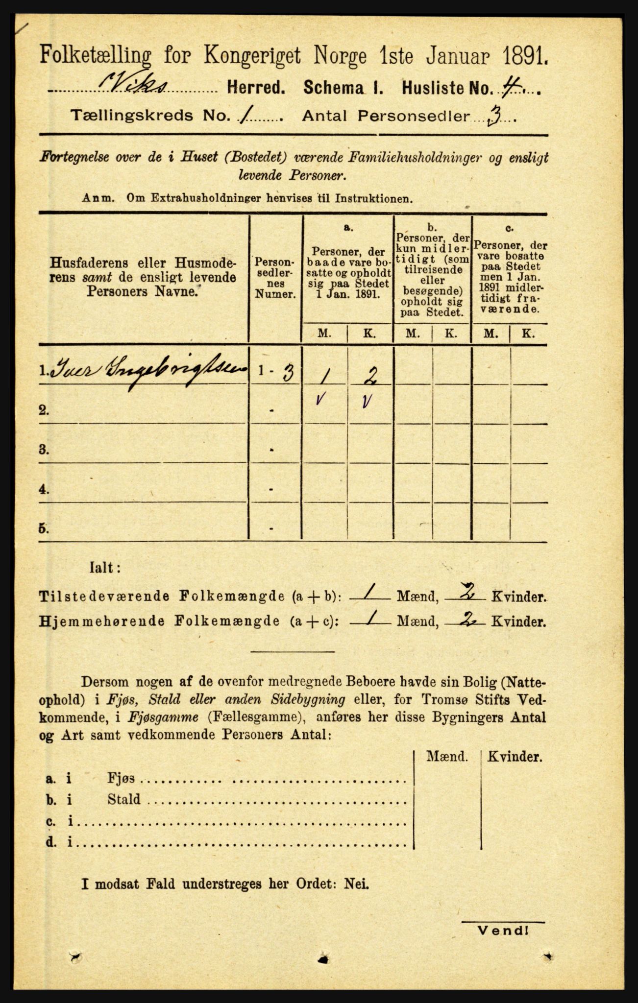 RA, 1891 census for 1417 Vik, 1891, p. 33