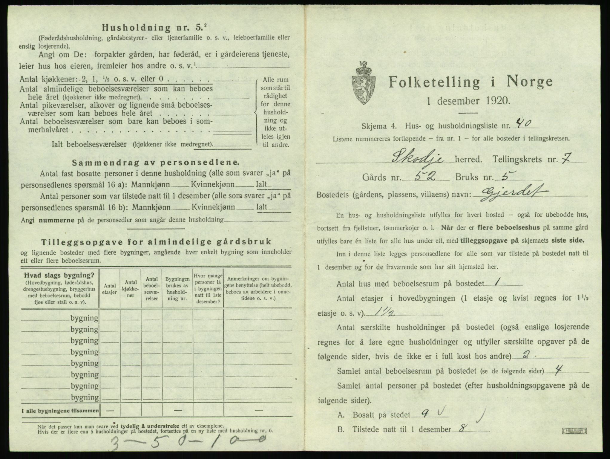 SAT, 1920 census for Skodje, 1920, p. 543