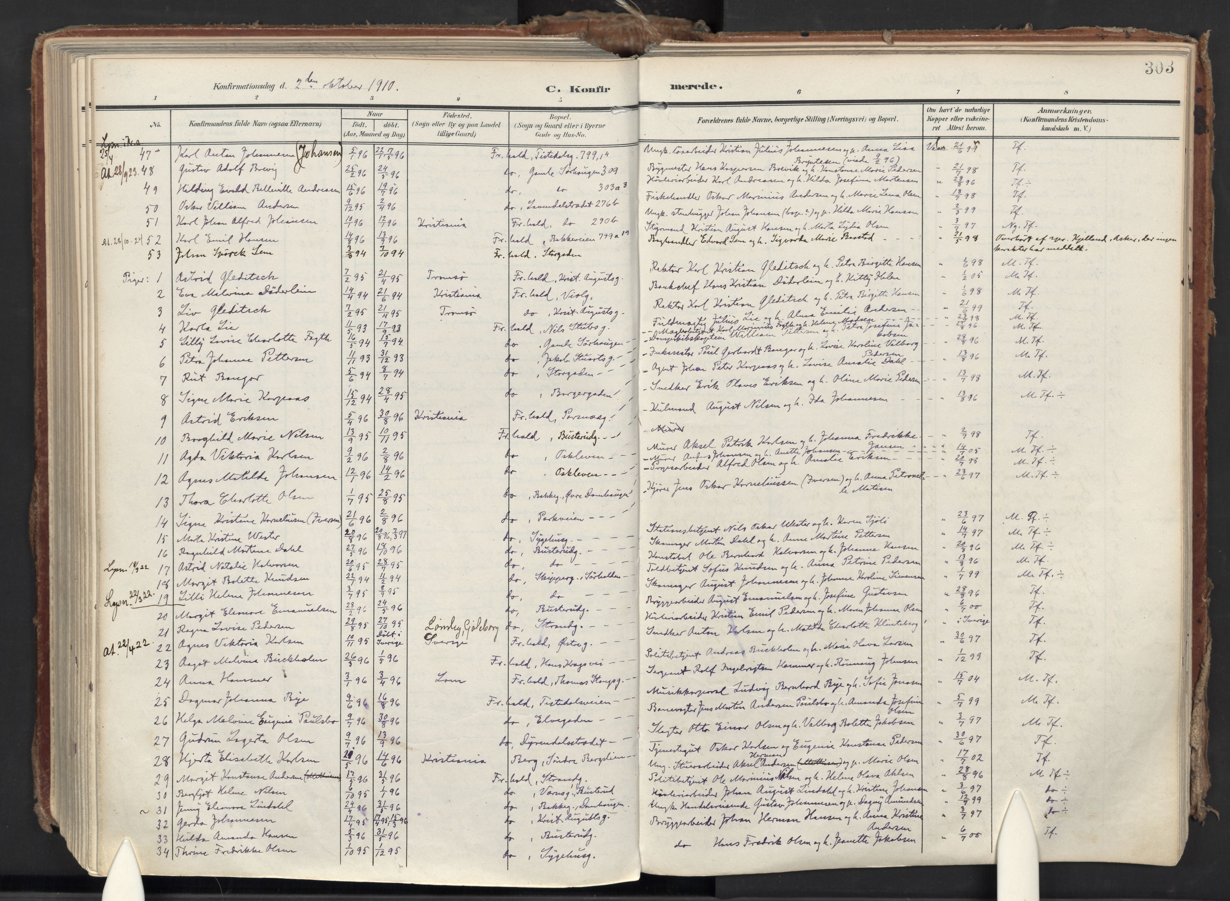 Halden prestekontor Kirkebøker, SAO/A-10909/F/Fa/L0015: Parish register (official) no. I 15, 1907-1925, p. 303