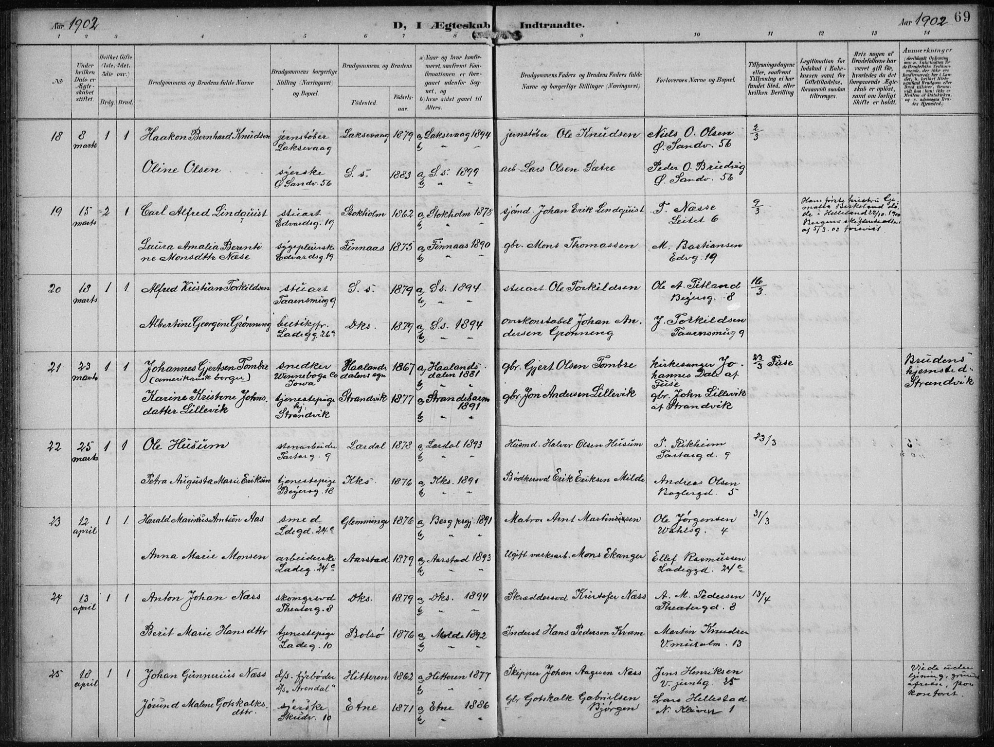 Sandviken Sokneprestembete, SAB/A-77601/H/Ha/L0014: Parish register (official) no. D 1, 1896-1911, p. 69