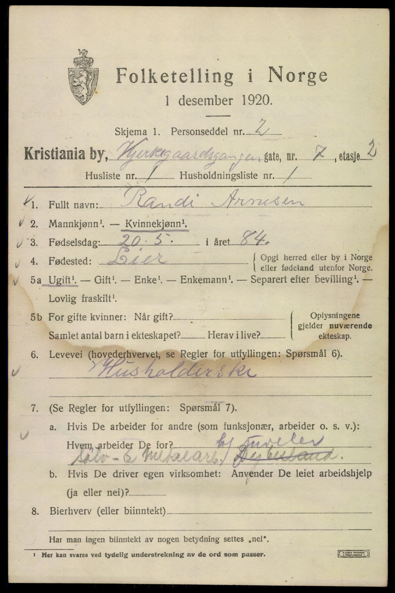 SAO, 1920 census for Kristiania, 1920, p. 333405