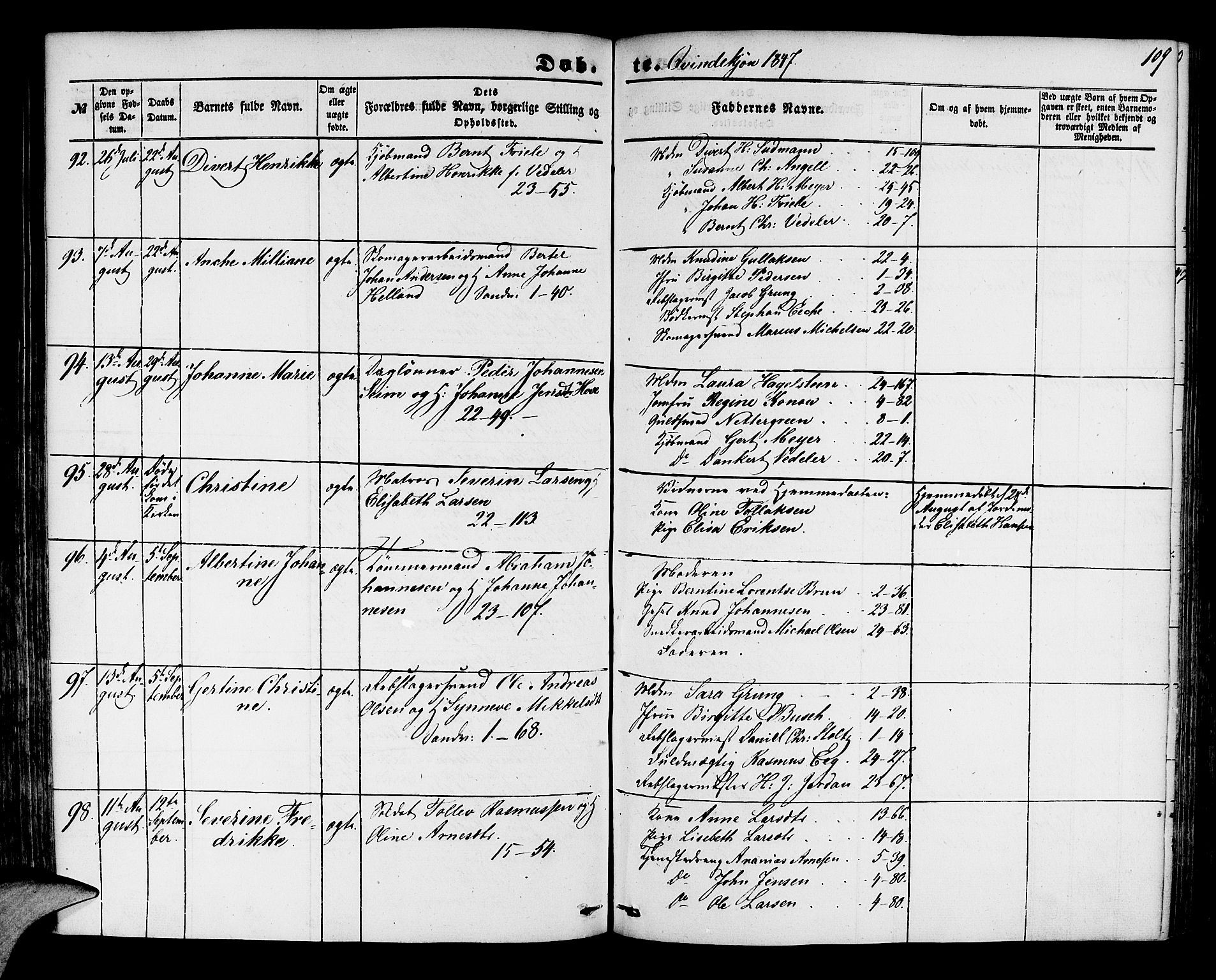 Korskirken sokneprestembete, SAB/A-76101/H/Hab: Parish register (copy) no. B 2, 1847-1853, p. 109
