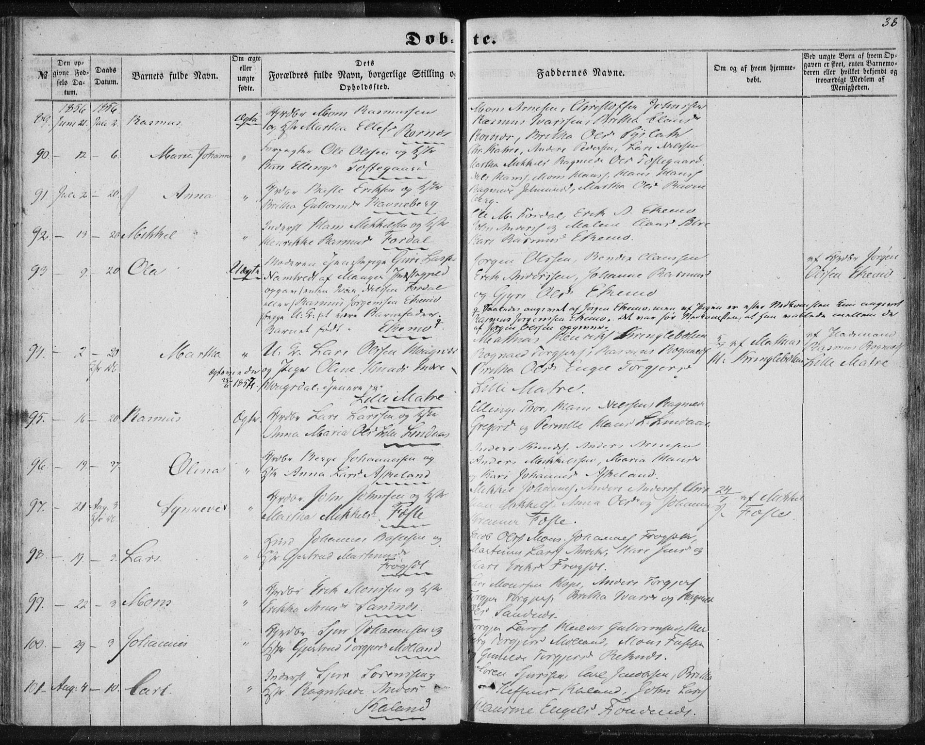 Lindås Sokneprestembete, AV/SAB-A-76701/H/Haa/Haaa/L0011: Parish register (official) no. A 11, 1854-1869, p. 38