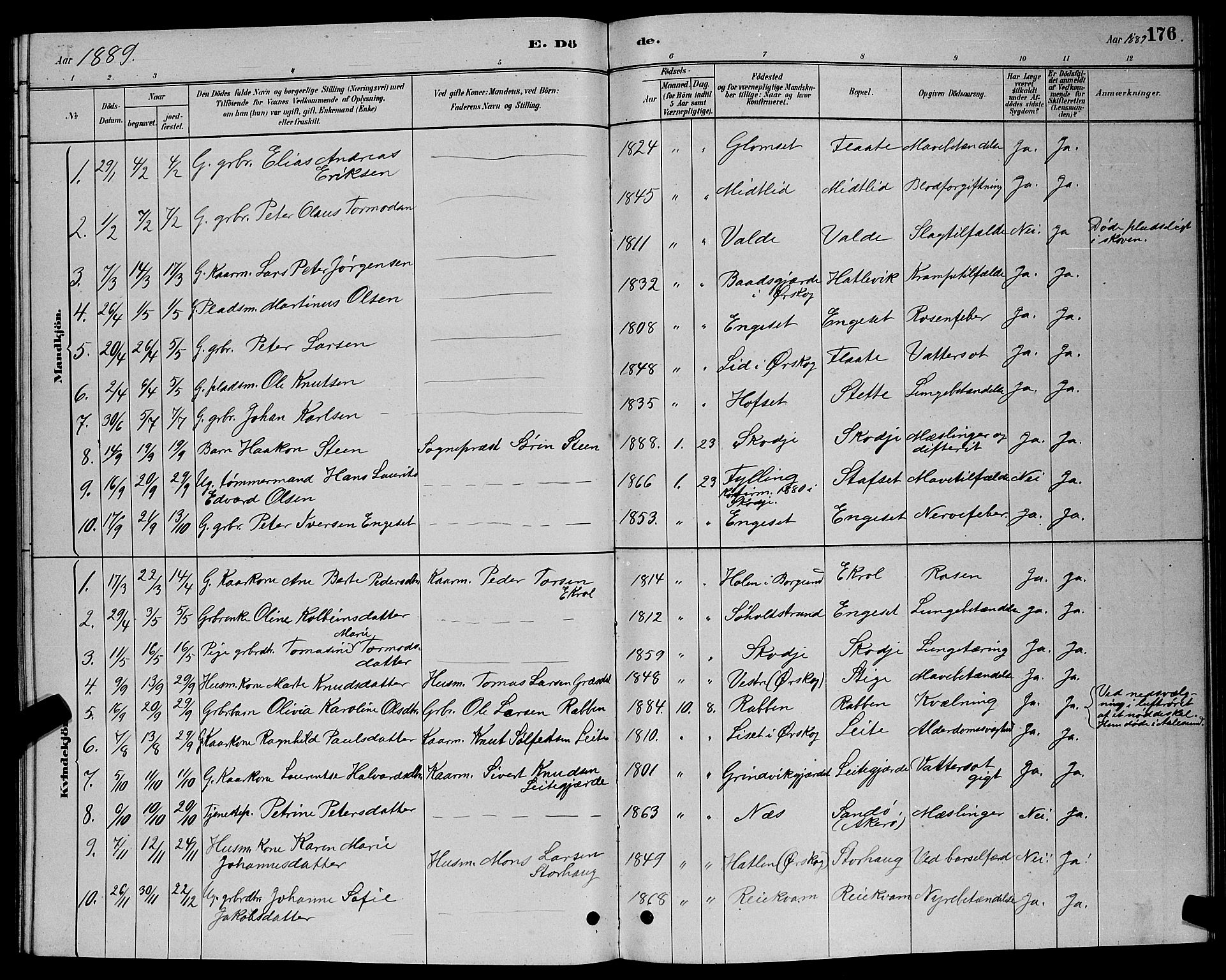 Ministerialprotokoller, klokkerbøker og fødselsregistre - Møre og Romsdal, AV/SAT-A-1454/524/L0365: Parish register (copy) no. 524C06, 1880-1899, p. 176