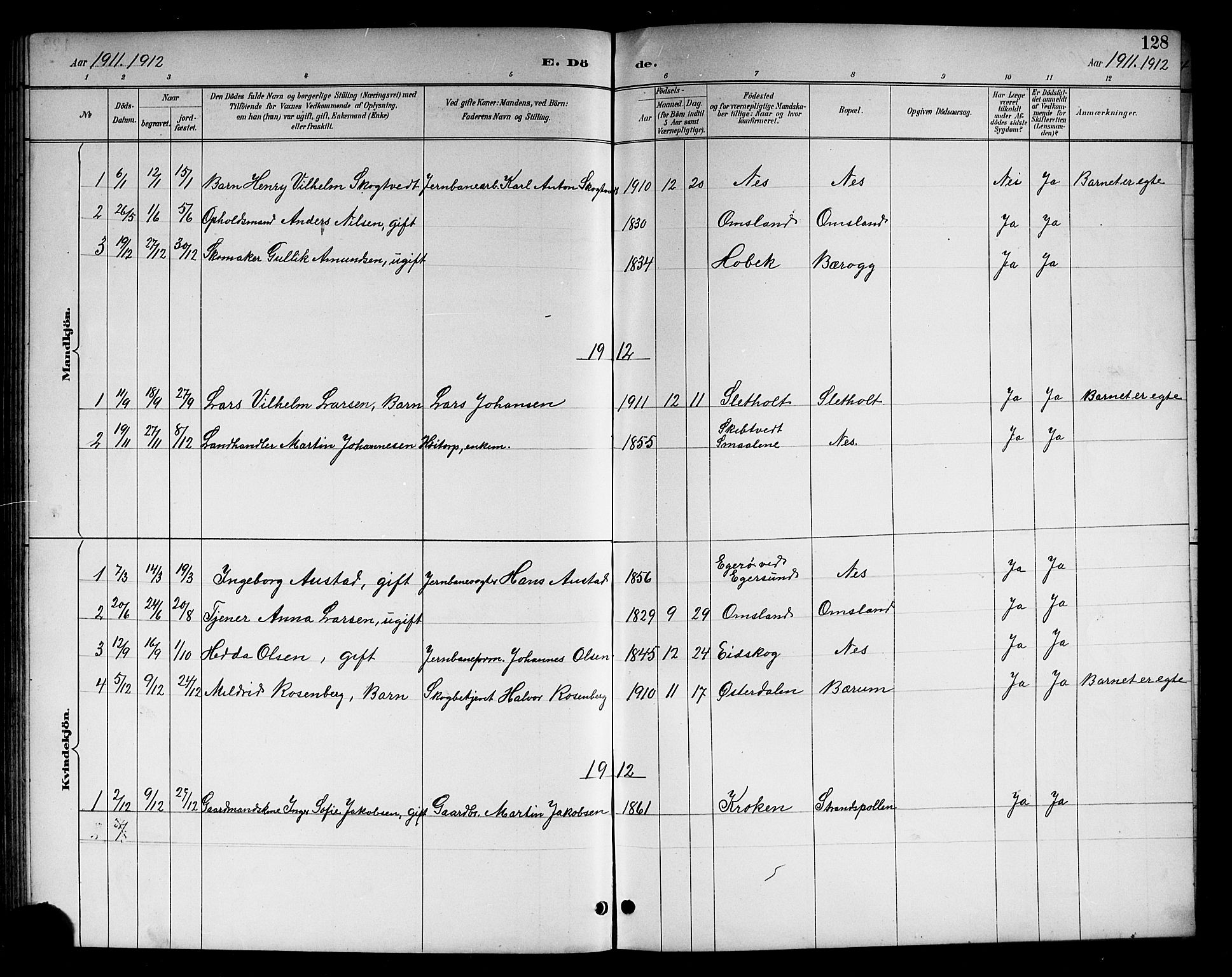 Brunlanes kirkebøker, AV/SAKO-A-342/G/Gc/L0002: Parish register (copy) no. III 2, 1891-1922, p. 128