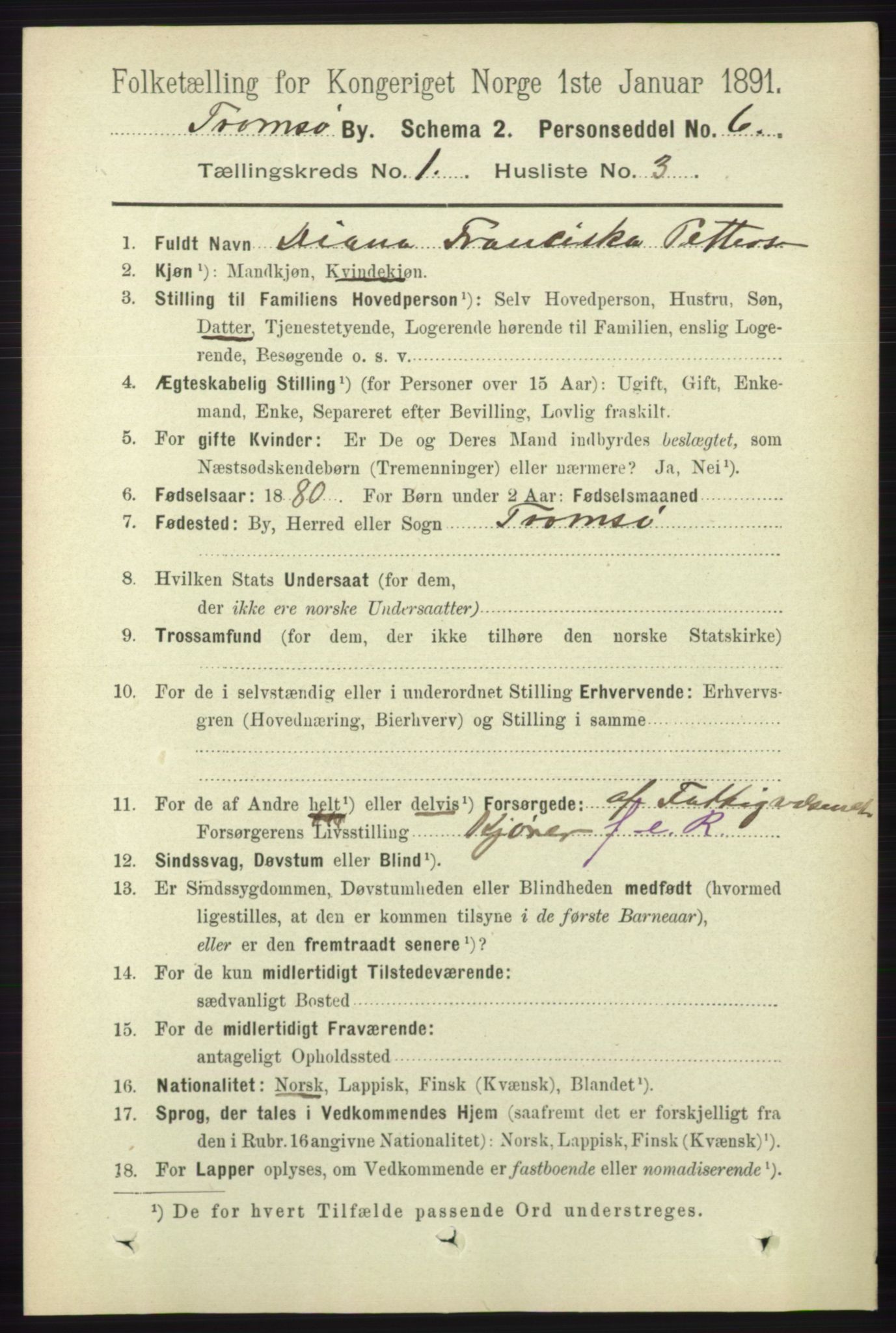 RA, 1891 census for 1902 Tromsø, 1891, p. 305