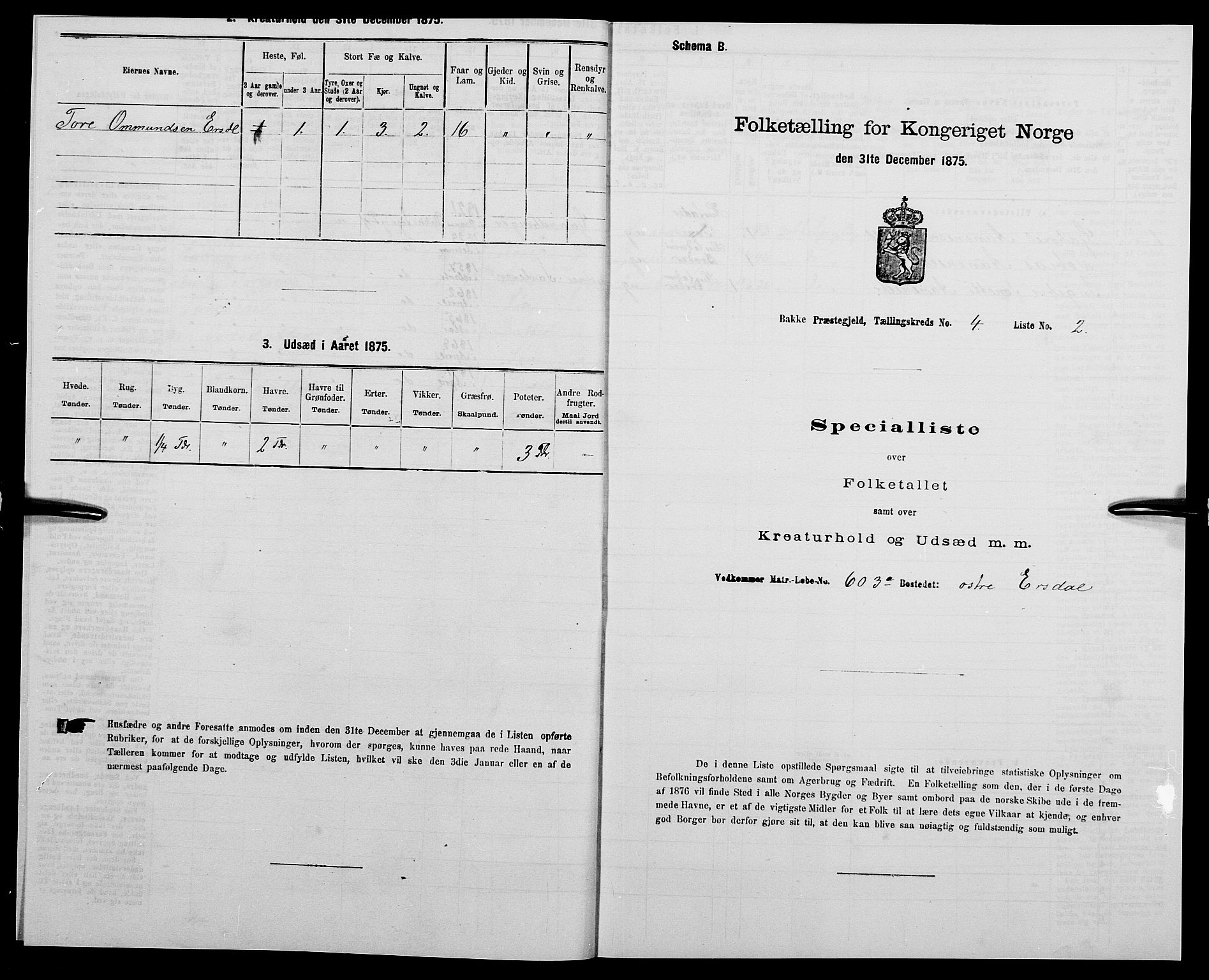 SAK, 1875 census for 1045P Bakke, 1875, p. 385