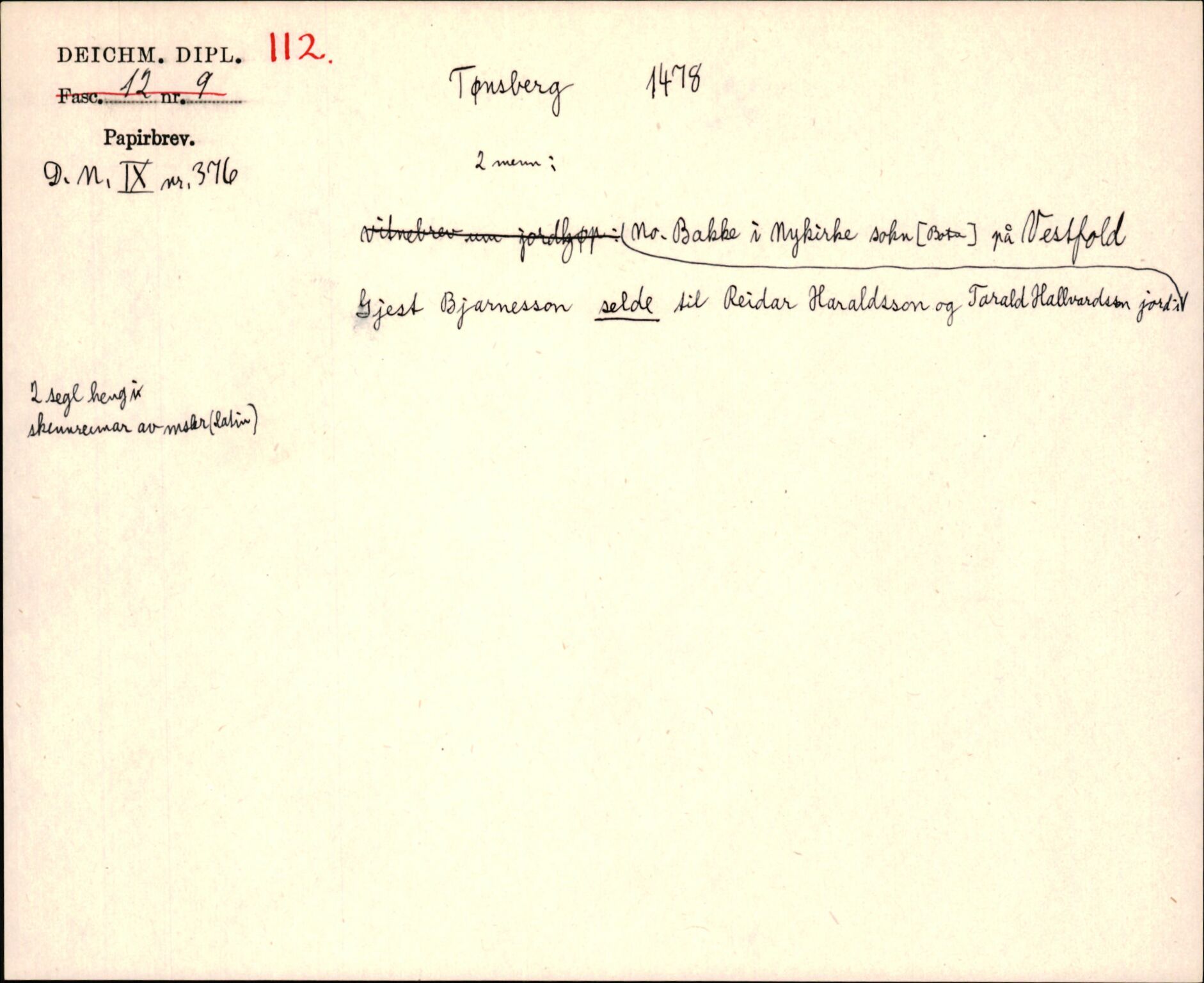 Riksarkivets diplomsamling, AV/RA-EA-5965/F35/F35j/L0001: Regestsedler: Deichmanske diplomer nr. 1-450, p. 233