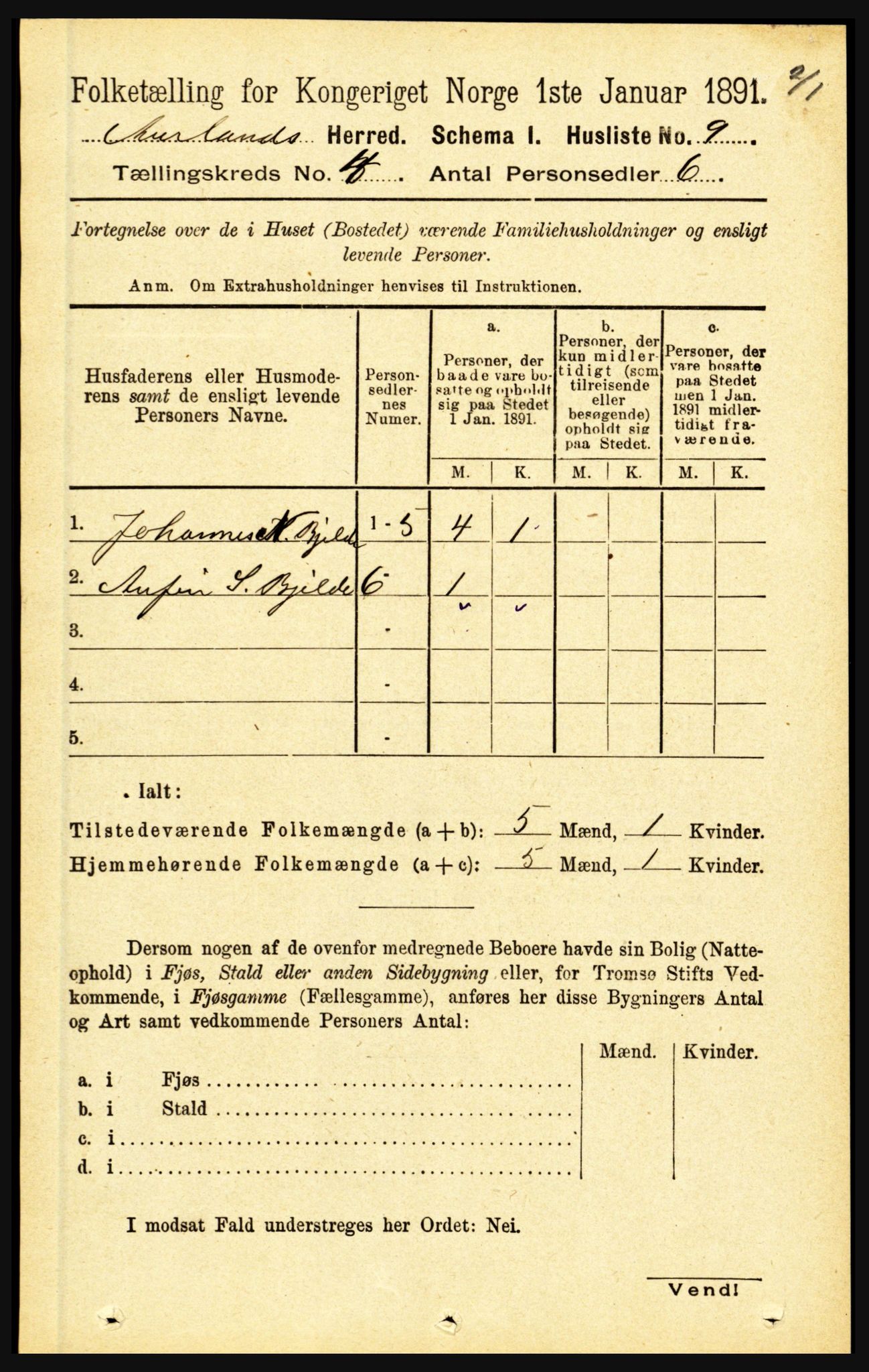 RA, 1891 census for 1421 Aurland, 1891, p. 1293