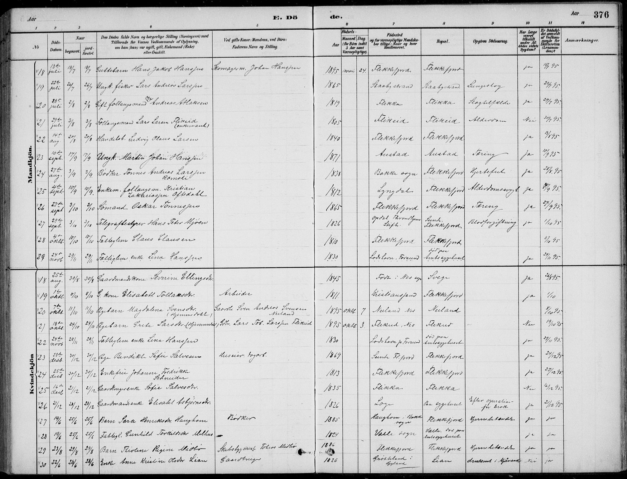 Flekkefjord sokneprestkontor, AV/SAK-1111-0012/F/Fb/Fbc/L0007: Parish register (copy) no. B 7, 1880-1902, p. 376