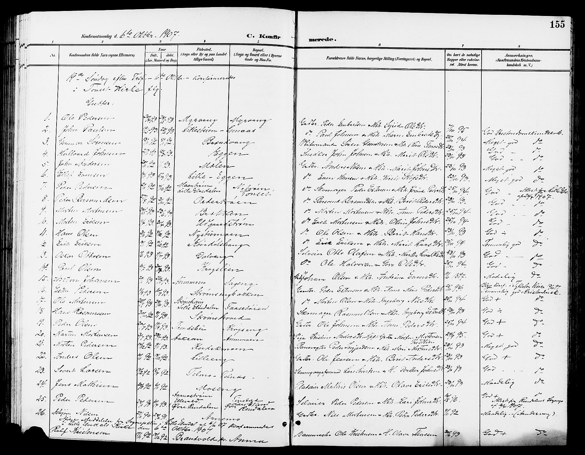 Tynset prestekontor, SAH/PREST-058/H/Ha/Hab/L0009: Parish register (copy) no. 9, 1900-1914, p. 155