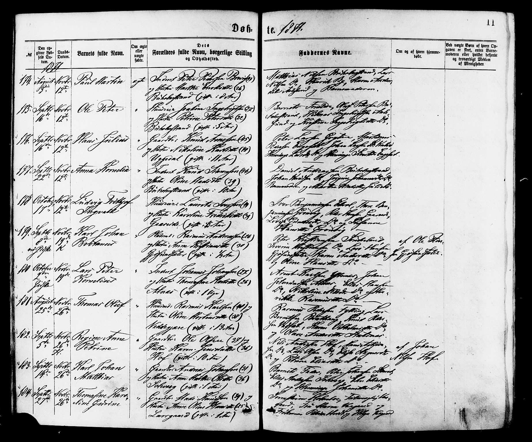 Ministerialprotokoller, klokkerbøker og fødselsregistre - Møre og Romsdal, SAT/A-1454/528/L0400: Parish register (official) no. 528A11, 1871-1879, p. 11