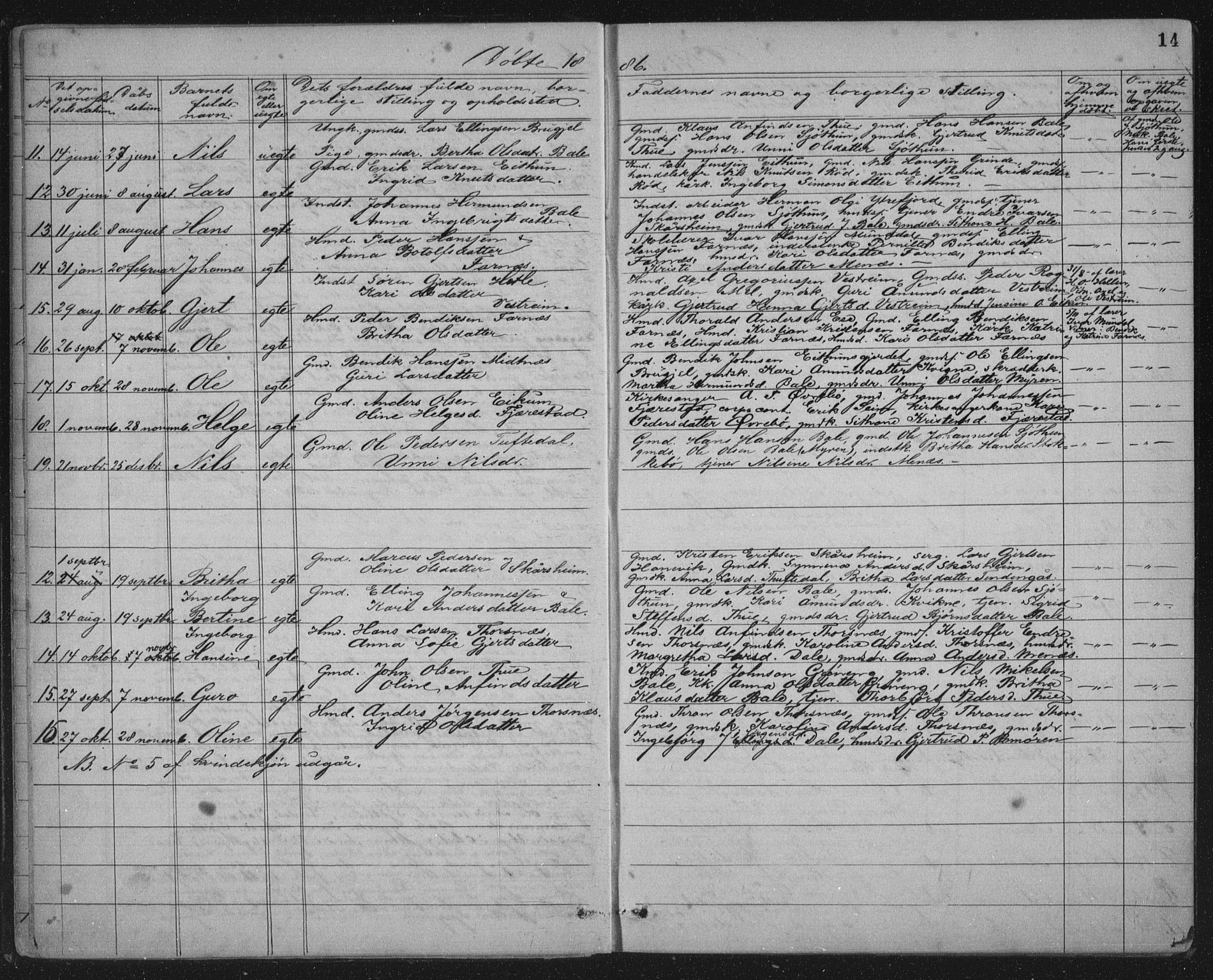 Balestrand sokneprestembete, AV/SAB-A-79601/H/Hab/Haba/L0002: Parish register (copy) no. A 2, 1880-1919, p. 14