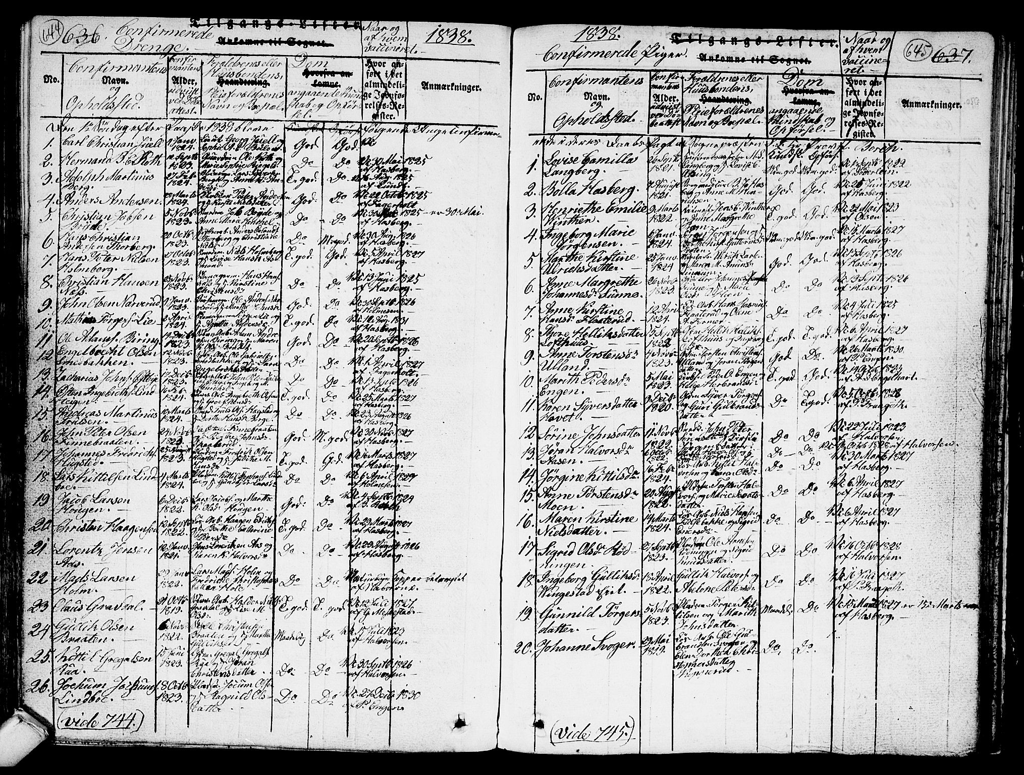 Kongsberg kirkebøker, SAKO/A-22/G/Ga/L0001: Parish register (copy) no. 1, 1816-1839, p. 644-645