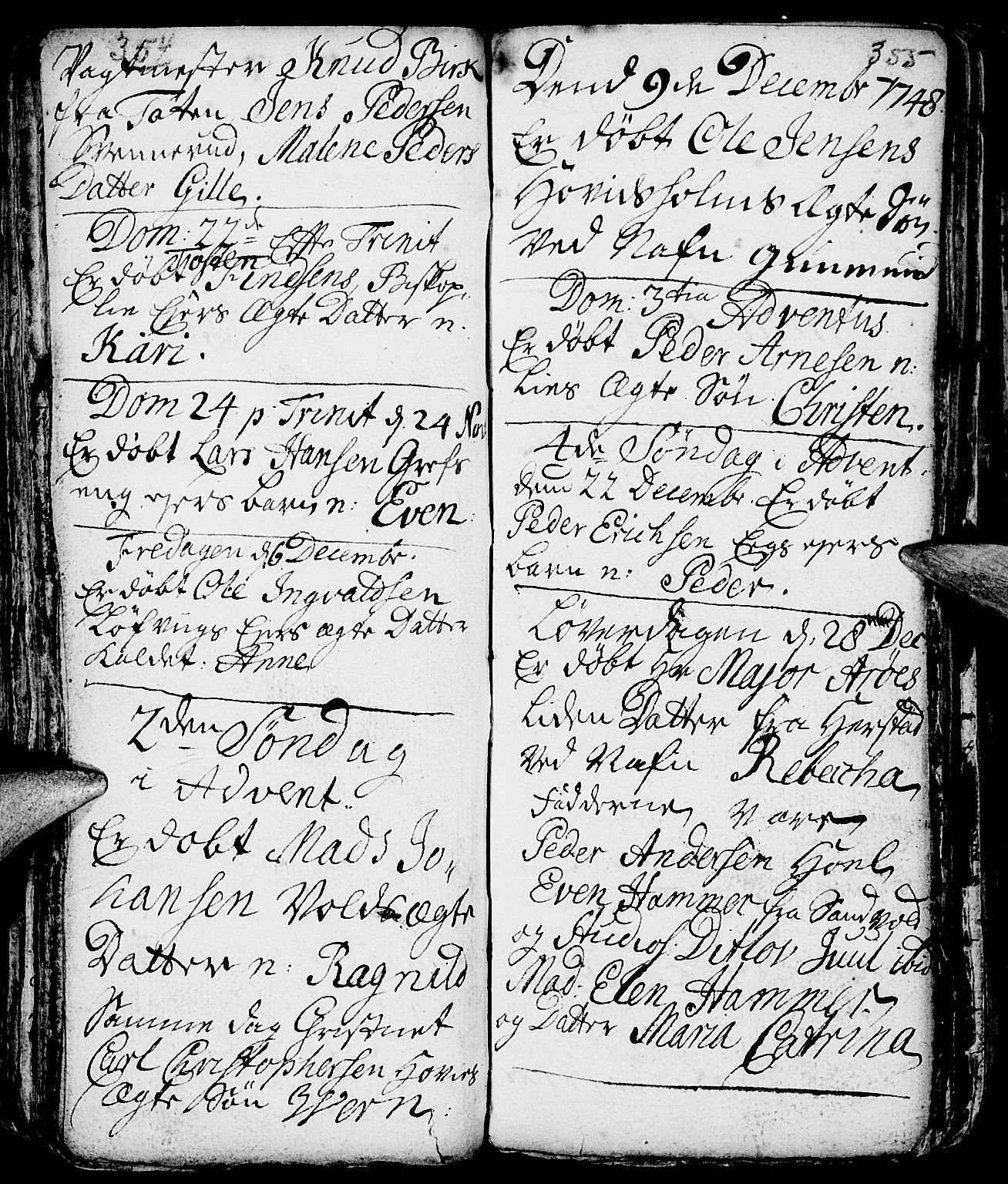 Nes prestekontor, Hedmark, AV/SAH-PREST-020/L/La/L0001: Parish register (copy) no. 1, 1663-1784, p. 354-355