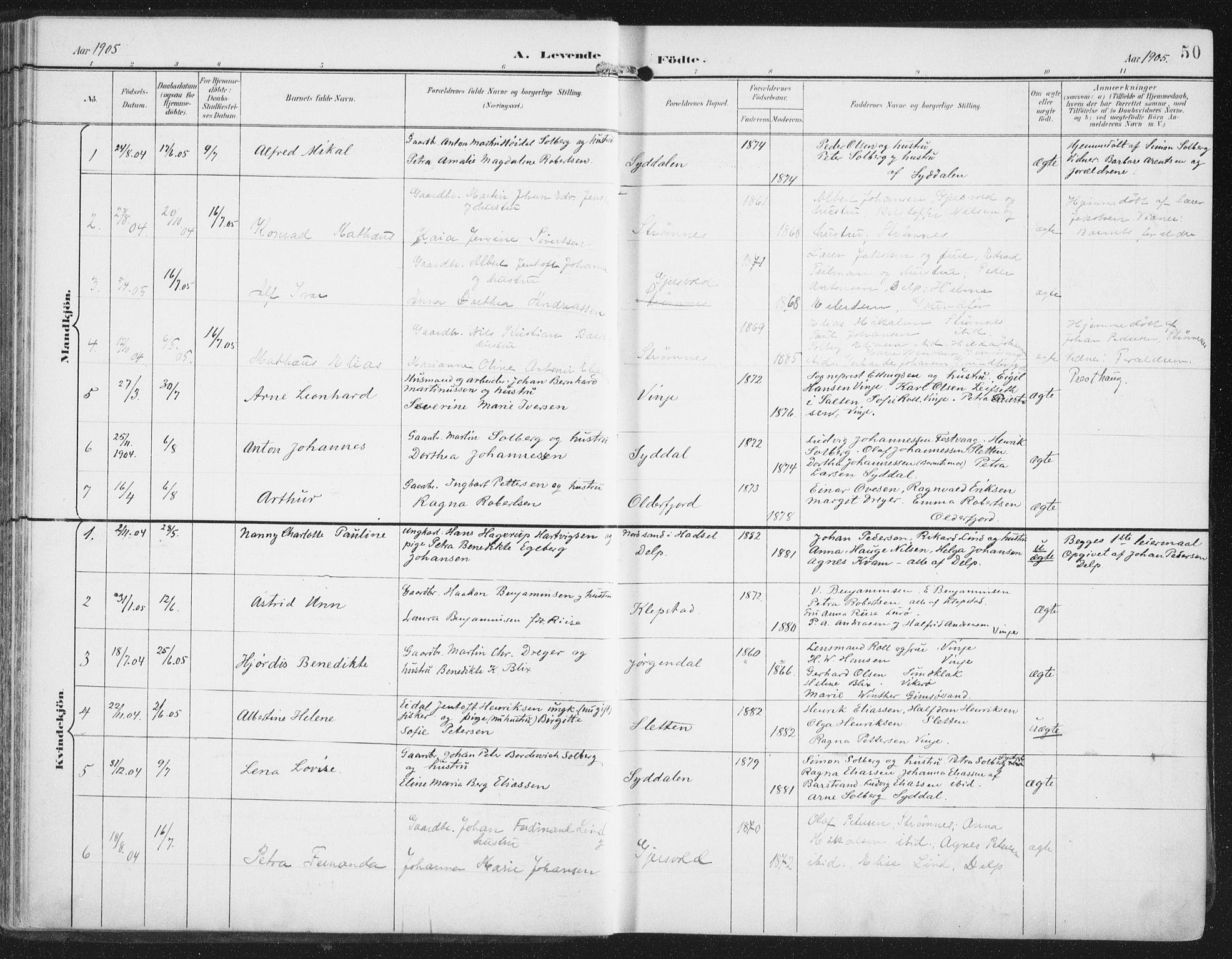 Ministerialprotokoller, klokkerbøker og fødselsregistre - Nordland, SAT/A-1459/876/L1098: Parish register (official) no. 876A04, 1896-1915, p. 50
