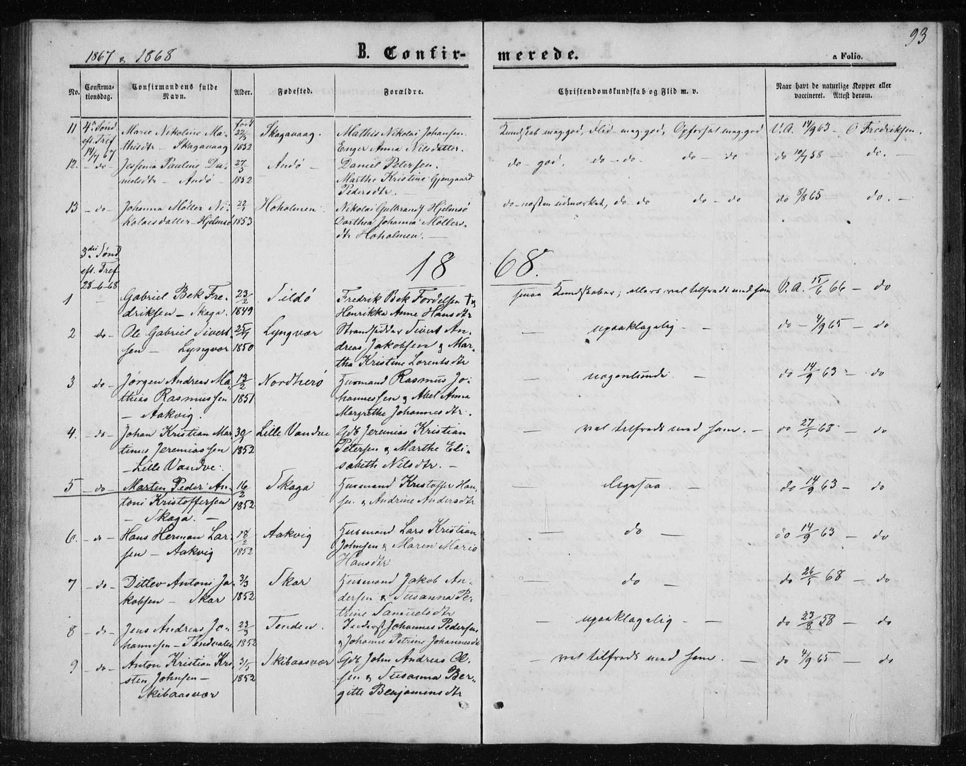Ministerialprotokoller, klokkerbøker og fødselsregistre - Nordland, SAT/A-1459/834/L0505: Parish register (official) no. 834A03, 1862-1871, p. 93