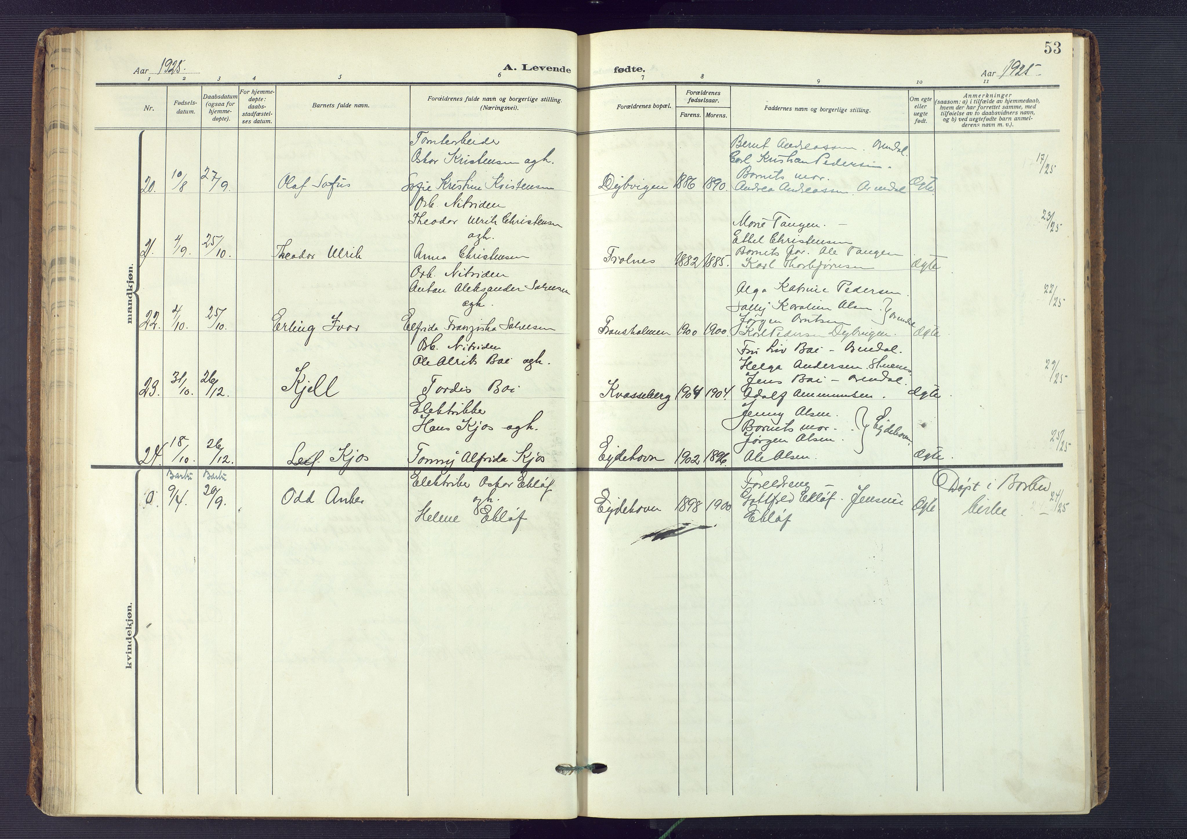 Austre Moland sokneprestkontor, AV/SAK-1111-0001/F/Fa/Fab/L0003: Parish register (official) no. A 3, 1914-1927, p. 53