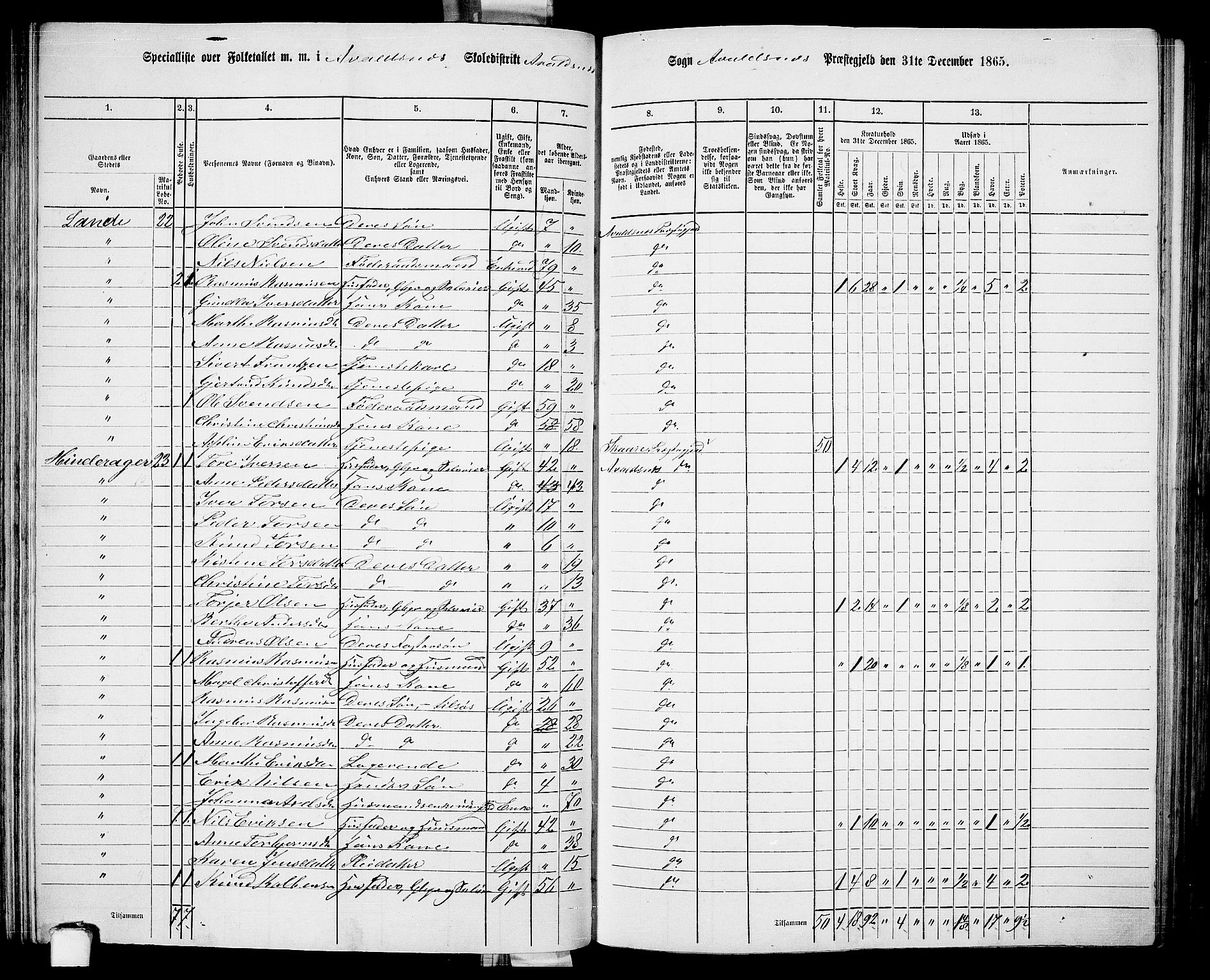 RA, 1865 census for Avaldsnes, 1865, p. 99