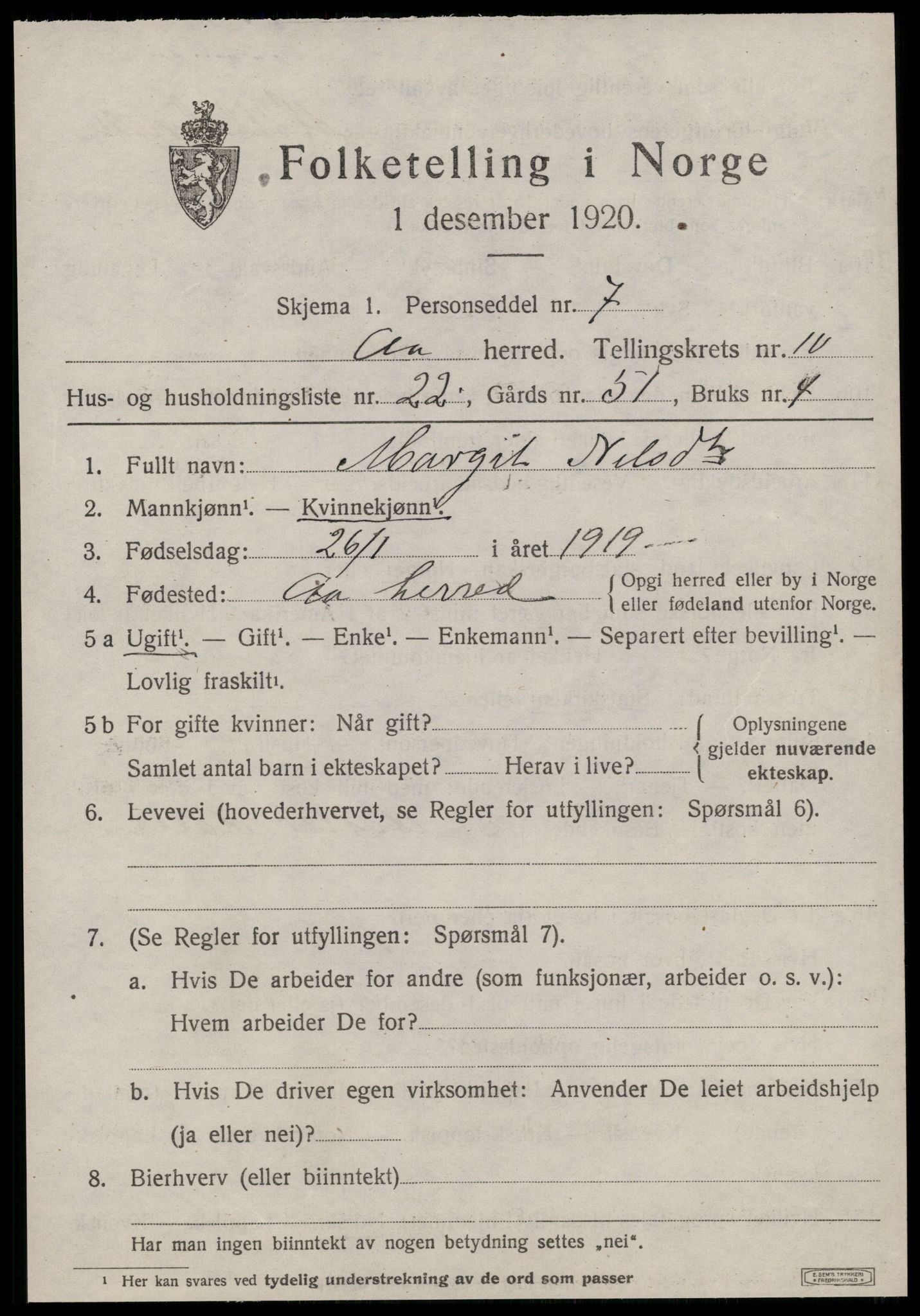 SAT, 1920 census for Å, 1920, p. 4412