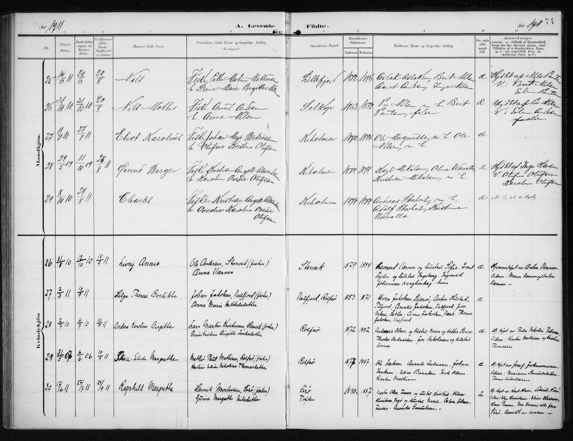 Måsøy sokneprestkontor, AV/SATØ-S-1348/H/Ha/L0009kirke: Parish register (official) no. 9, 1903-1914, p. 74