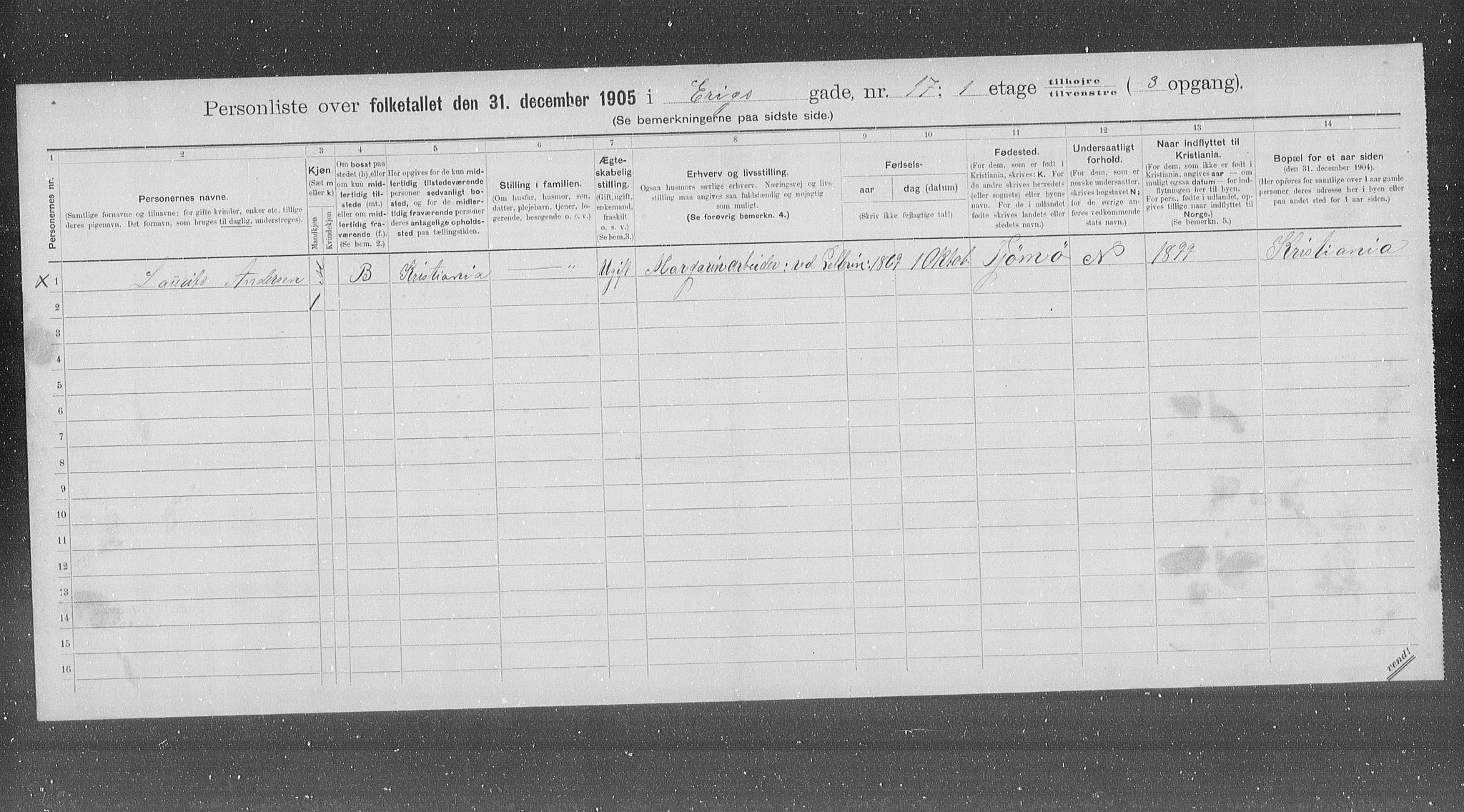 OBA, Municipal Census 1905 for Kristiania, 1905, p. 11375