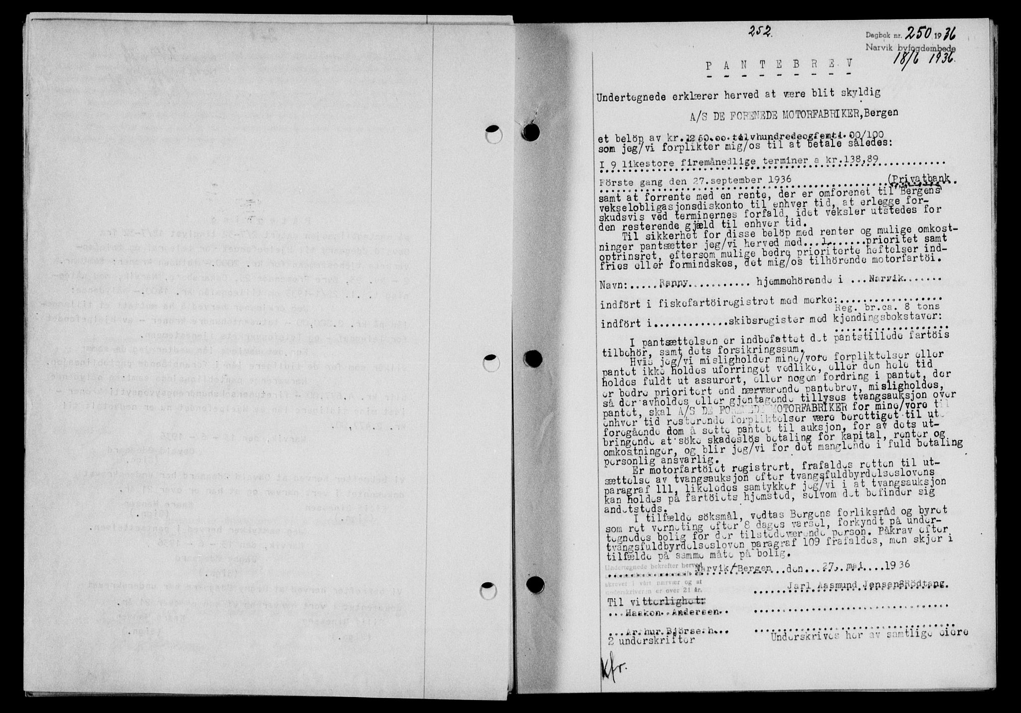 Narvik sorenskriveri, SAT/A-0002/1/2/2C/2Ca/L0011: Mortgage book no. 14, 1935-1937, Deed date: 18.06.1936