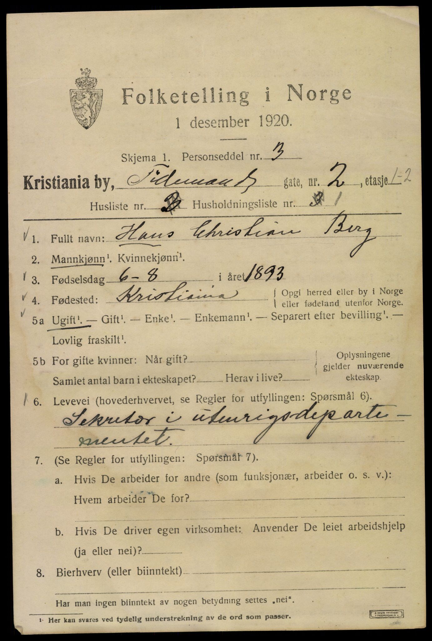 SAO, 1920 census for Kristiania, 1920, p. 581617