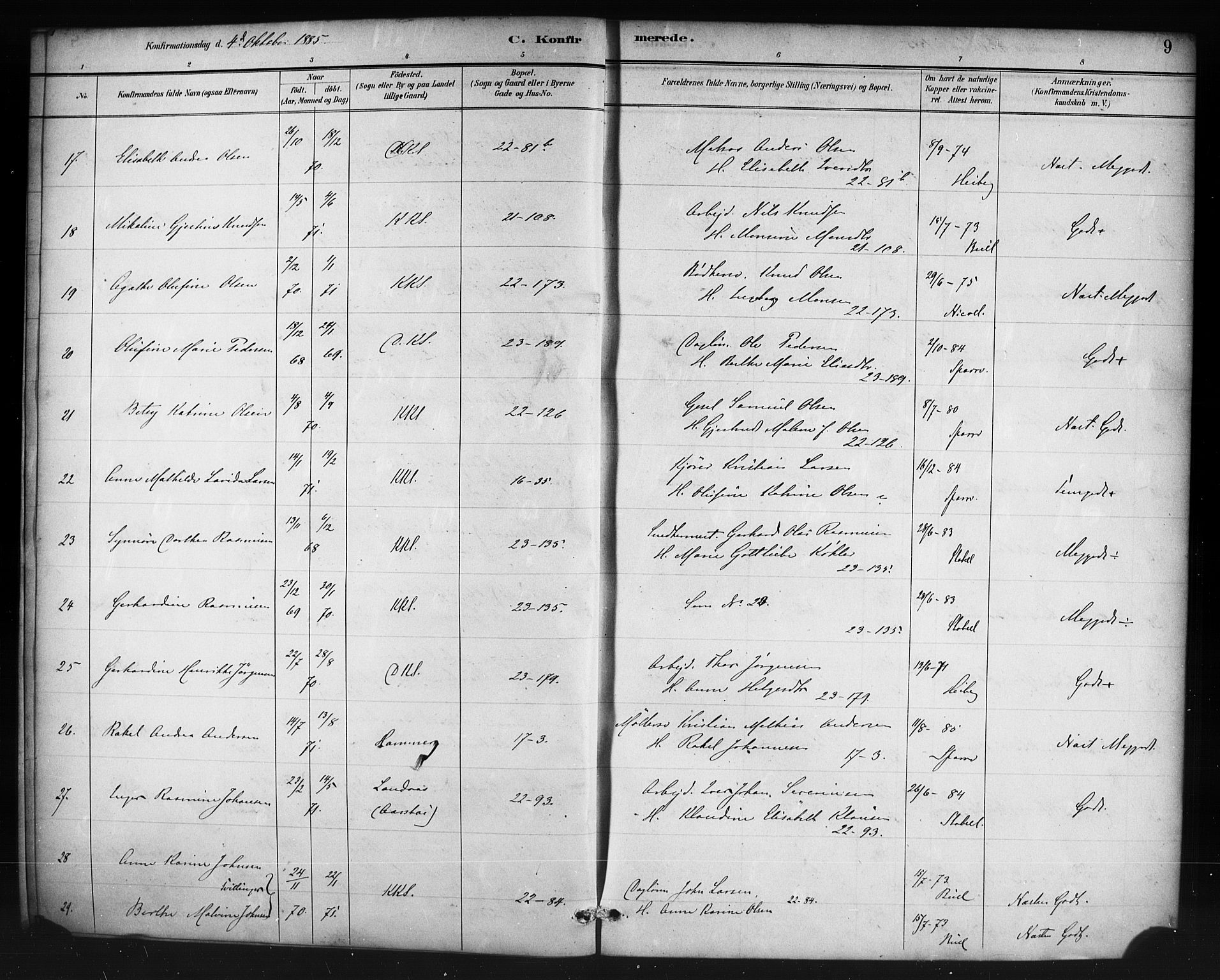 Korskirken sokneprestembete, SAB/A-76101/H/Haa/L0071: Curate's parish register no. A 6, 1885-1912, p. 9