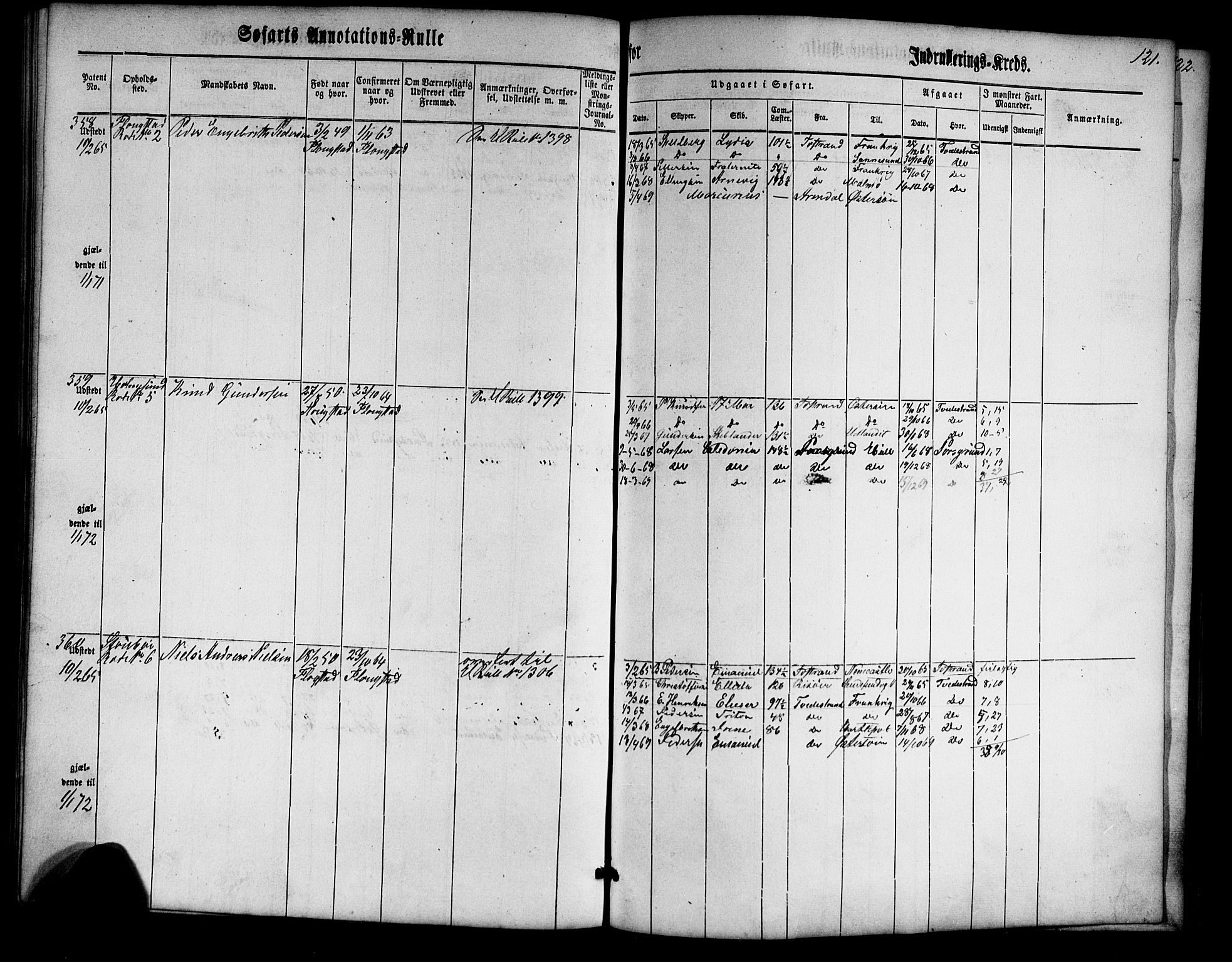 Tvedestrand mønstringskrets, SAK/2031-0011/F/Fa/L0002: Annotasjonsrulle nr 1-435 med register, U-24, 1860-1865, p. 138