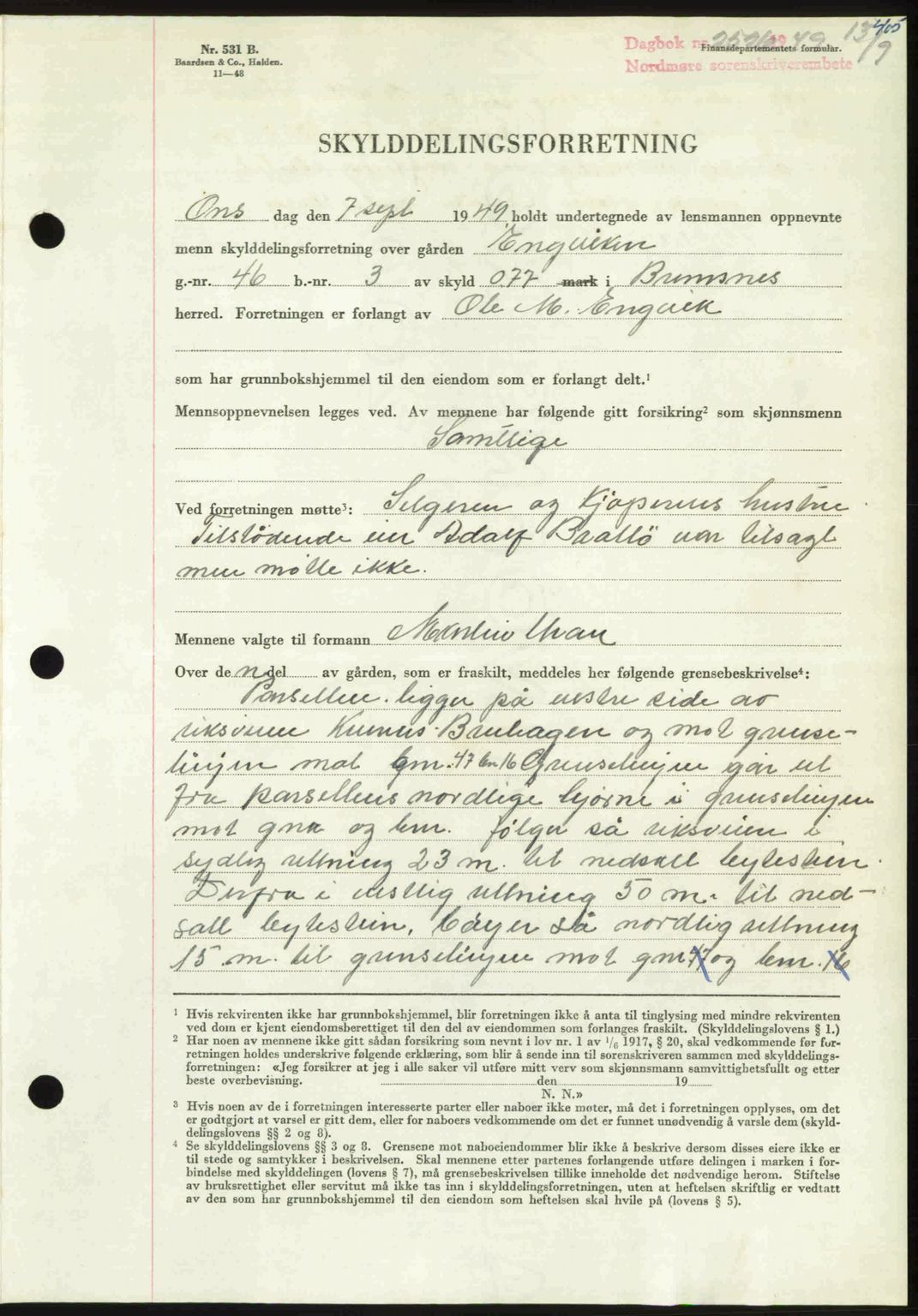 Nordmøre sorenskriveri, AV/SAT-A-4132/1/2/2Ca: Mortgage book no. A112, 1949-1949, Diary no: : 2526/1949