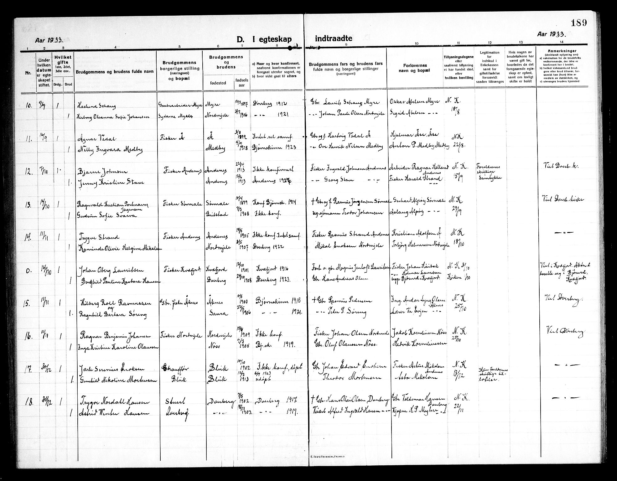 Ministerialprotokoller, klokkerbøker og fødselsregistre - Nordland, AV/SAT-A-1459/897/L1415: Parish register (copy) no. 897C05, 1916-1945, p. 189