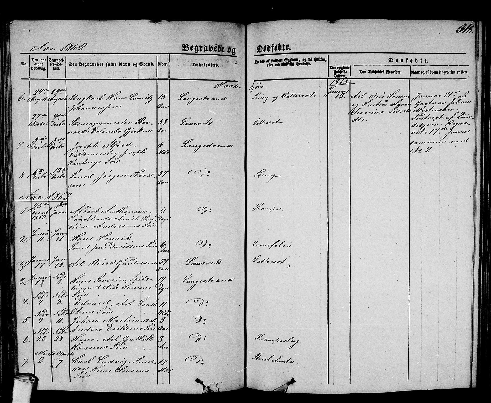 Larvik kirkebøker, SAKO/A-352/G/Gb/L0002: Parish register (copy) no. II 2, 1843-1866, p. 318