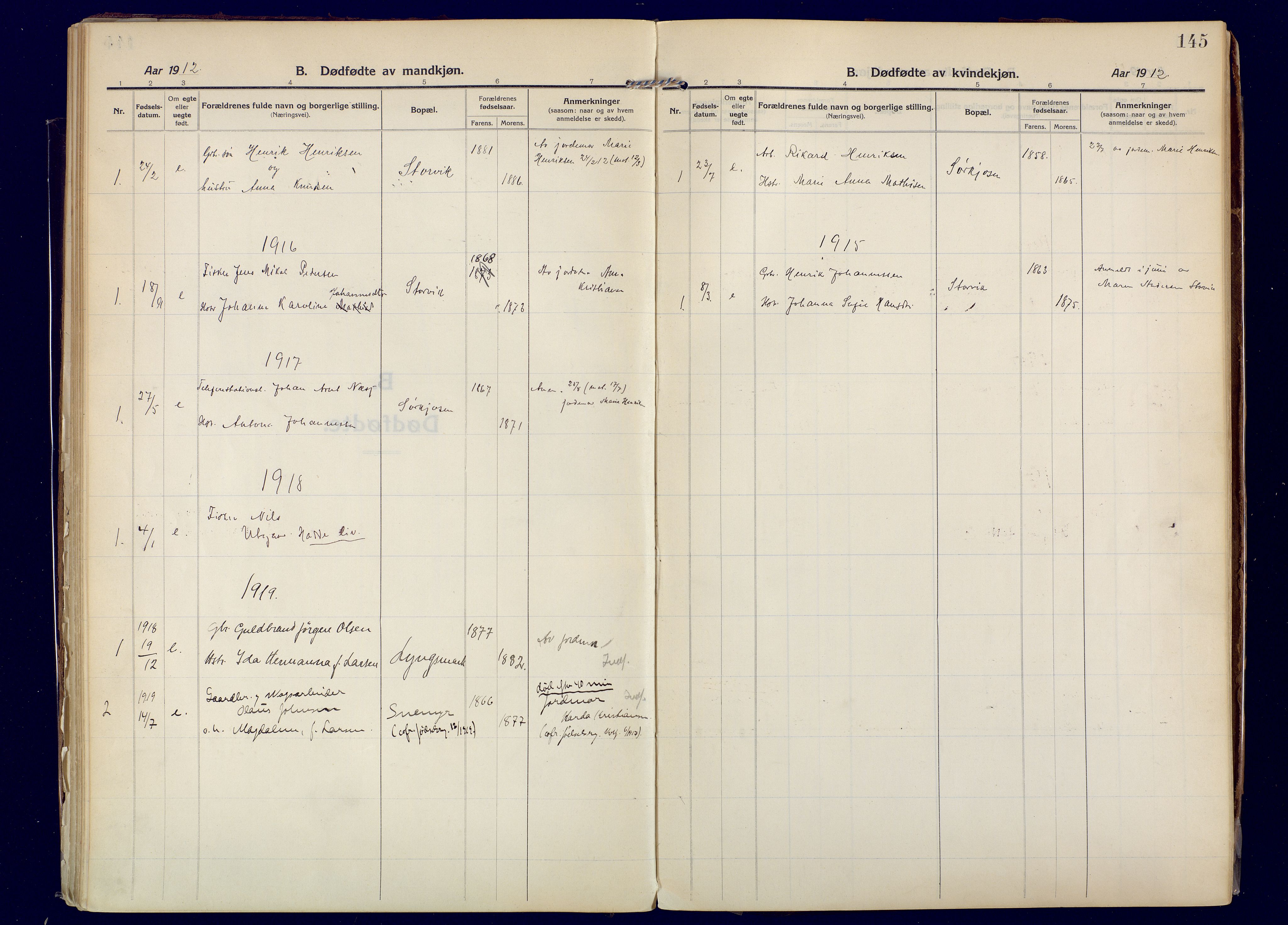 Skjervøy sokneprestkontor, SATØ/S-1300/H/Ha/Haa: Parish register (official) no. 20, 1911-1931, p. 145