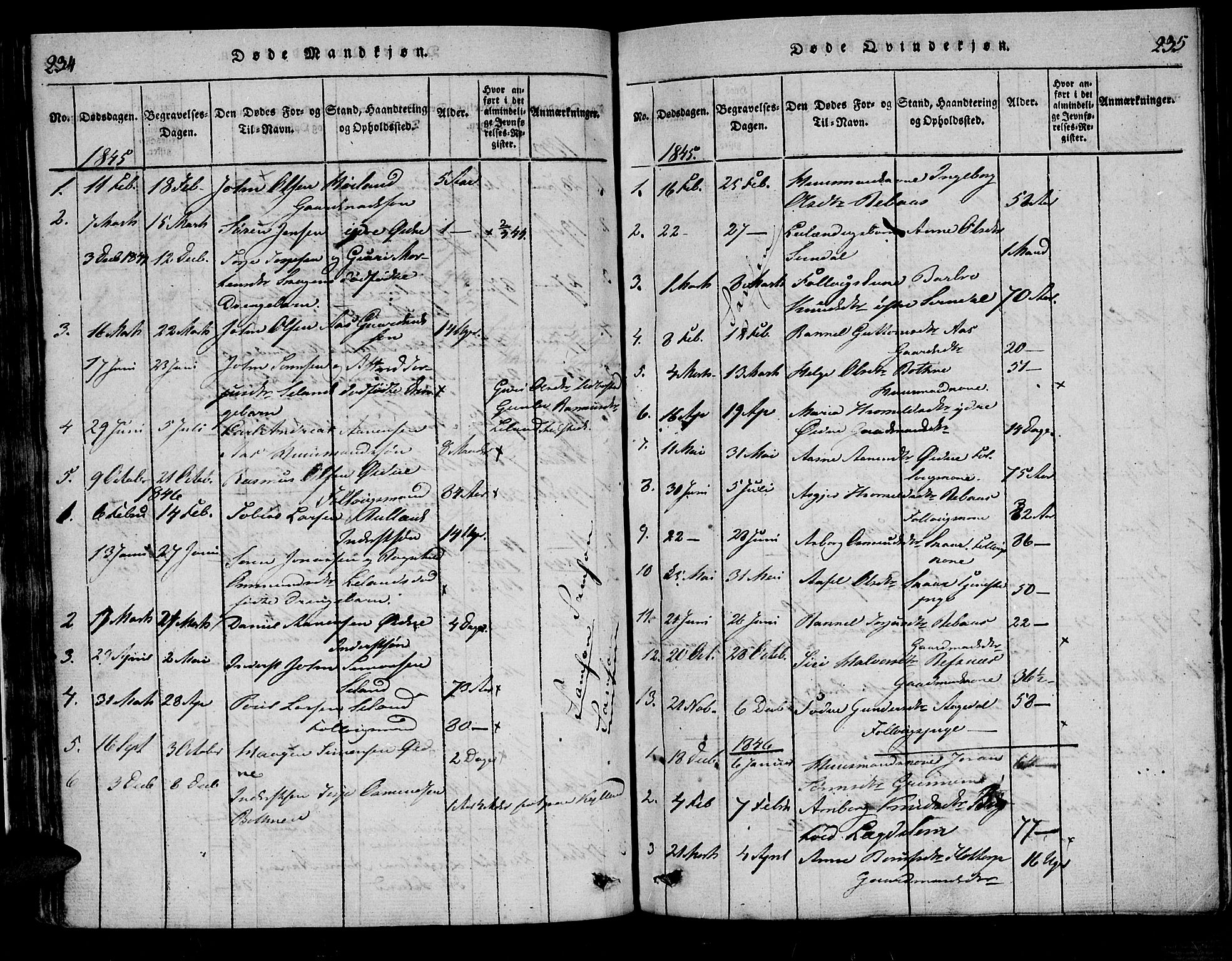 Bjelland sokneprestkontor, SAK/1111-0005/F/Fa/Fac/L0001: Parish register (official) no. A 1, 1815-1866, p. 234-235
