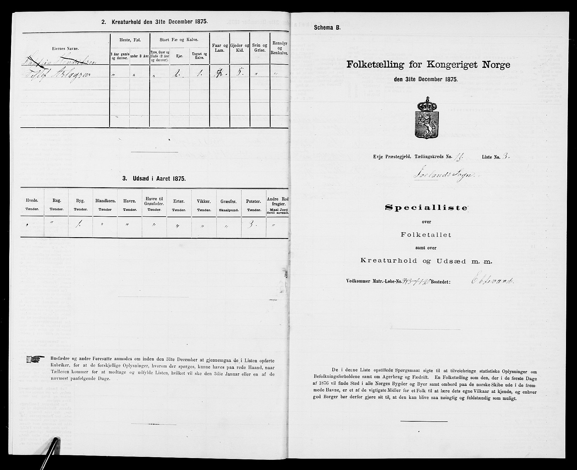 SAK, 1875 census for 0934P Evje, 1875, p. 923