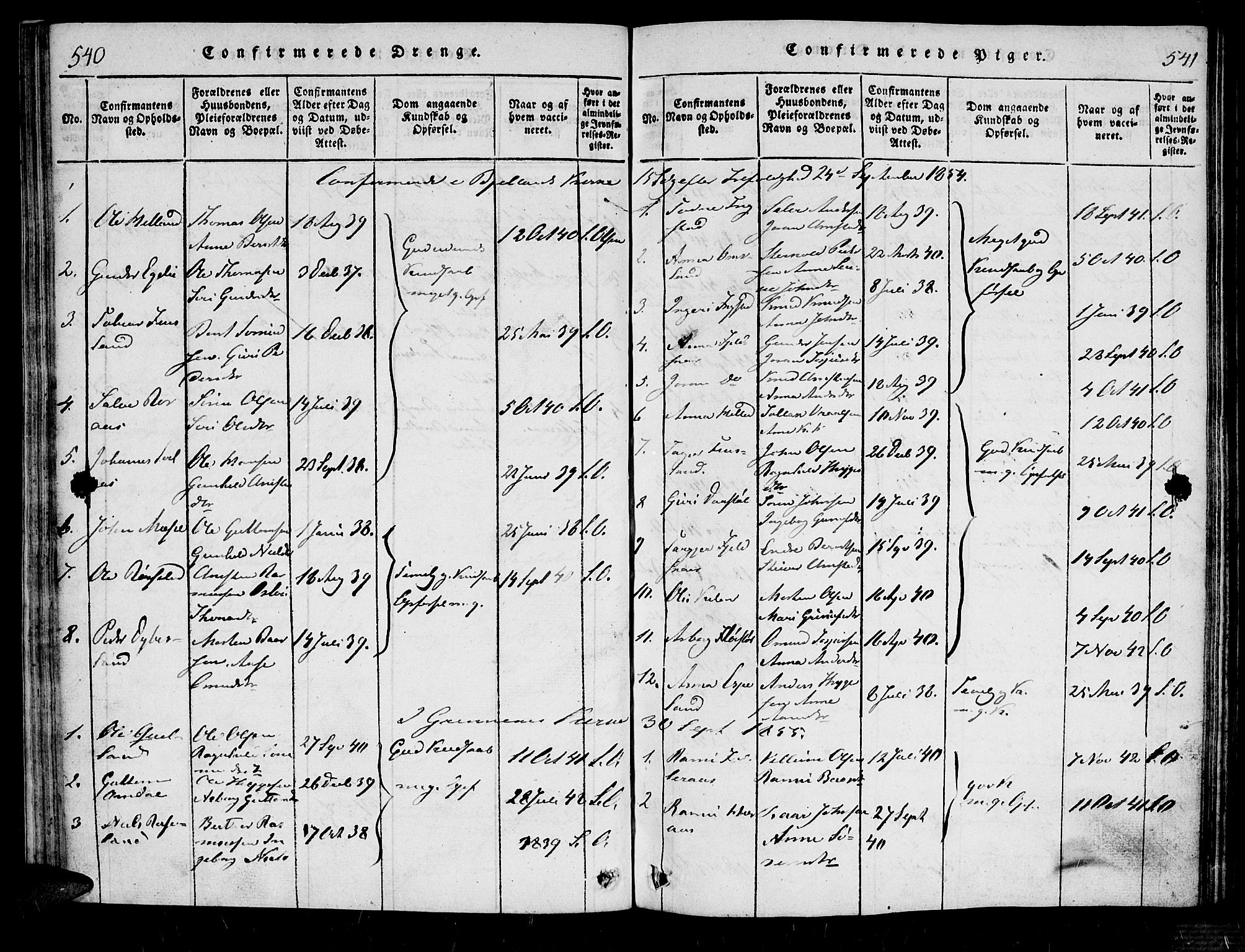 Bjelland sokneprestkontor, AV/SAK-1111-0005/F/Fa/Fab/L0002: Parish register (official) no. A 2, 1816-1869, p. 540-541